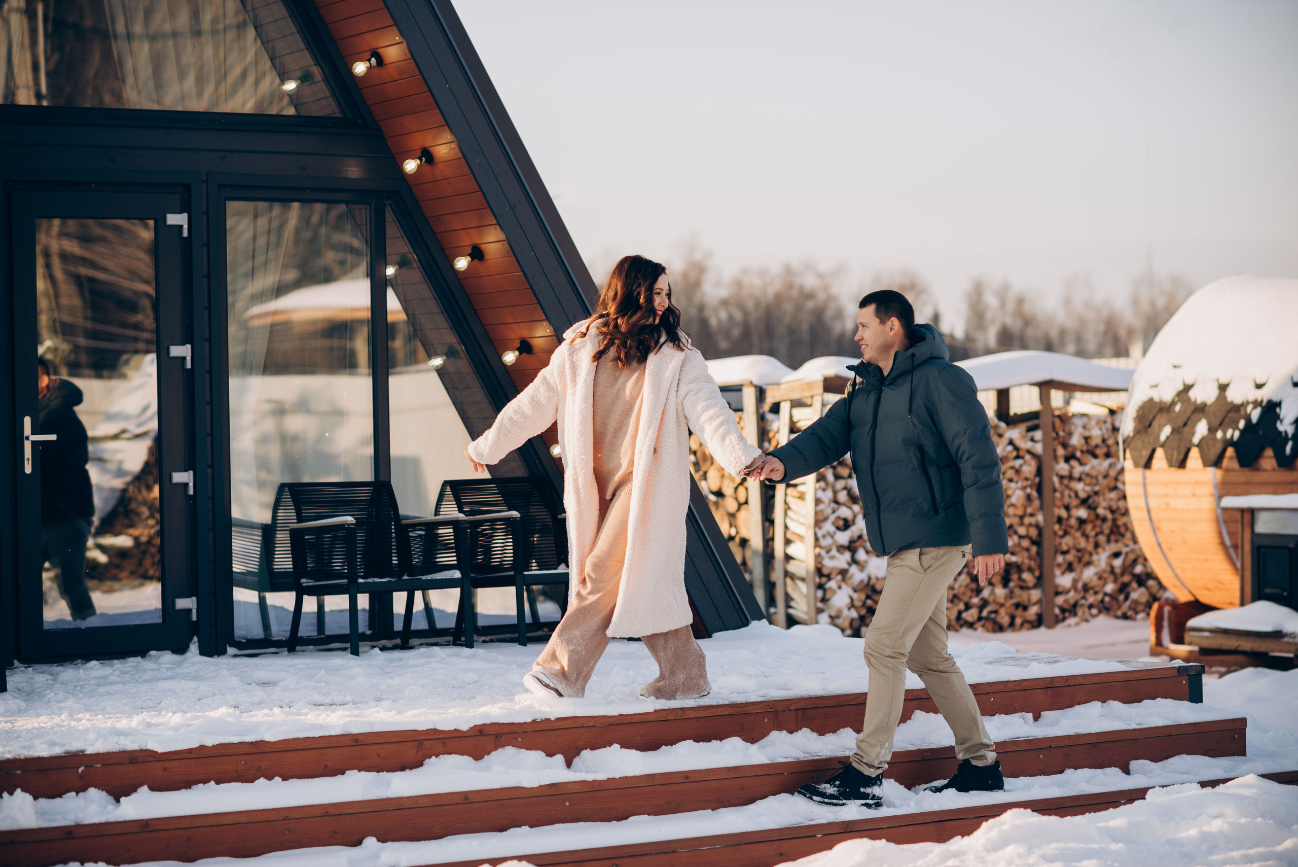 Зимняя фотосессия в домике A-frame. Семейный фотограф в Домодедово и Москве Елена Пичугина