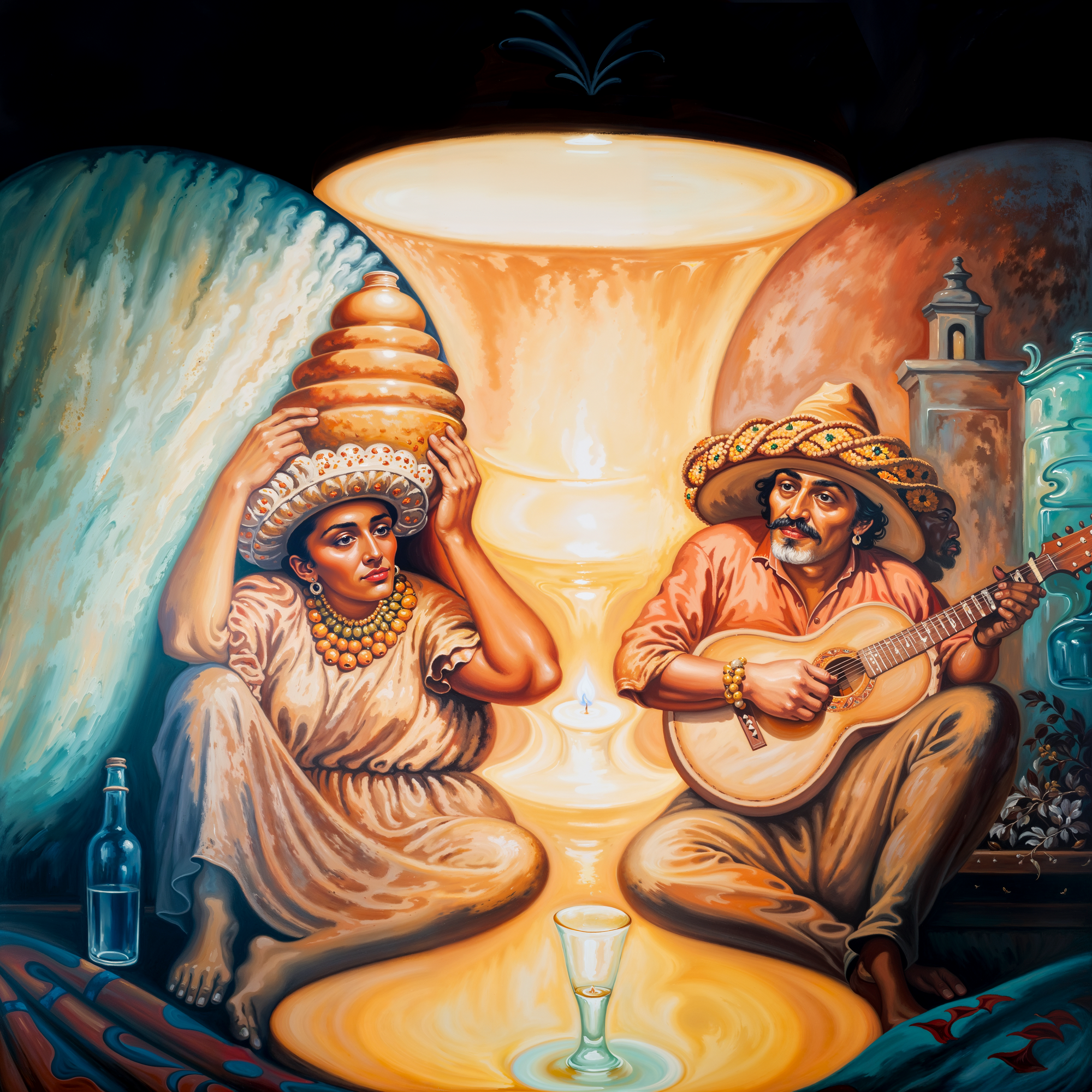 Вдохновлено оптической игрой форм и символов в стиле Octavio Ocampo, где пламя становится душой образа.