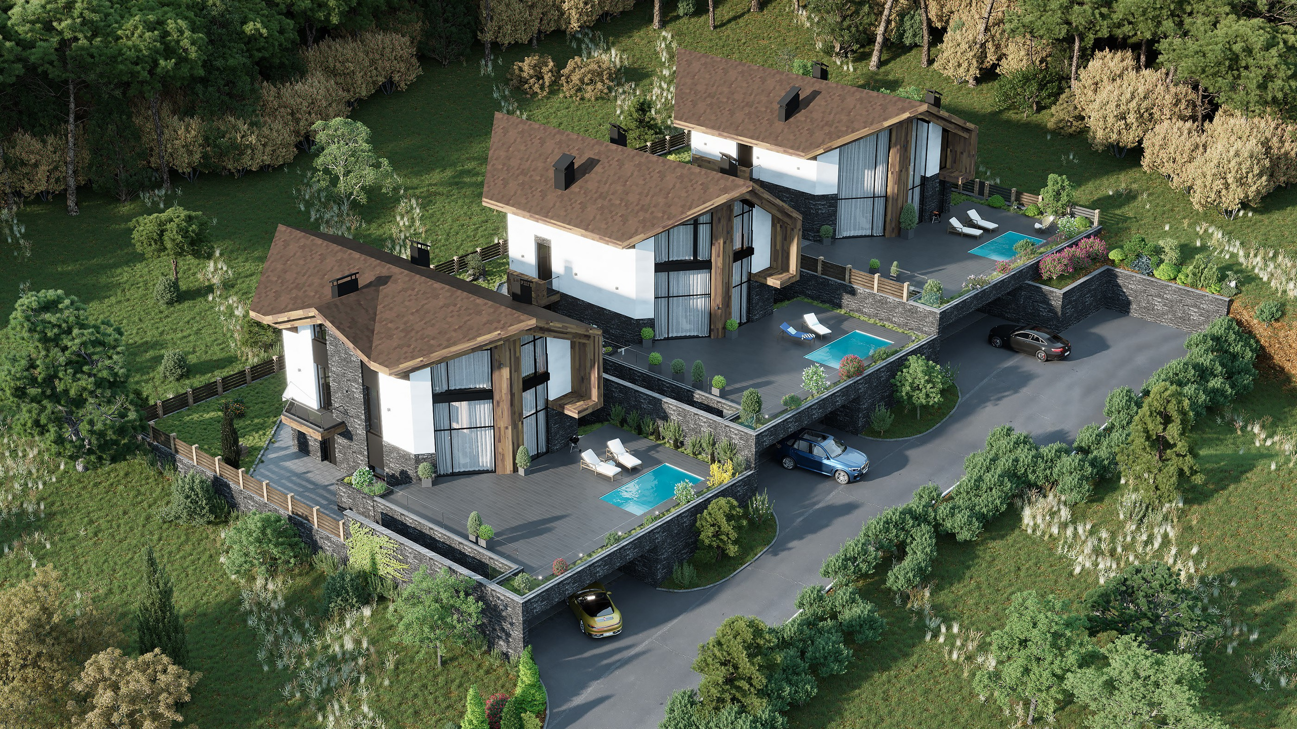 Architectural Visualization of Cottages in Sochi, Surrounded by Nature. 3D INTERIOR AND ARCHITECTURE VISUALIZATION