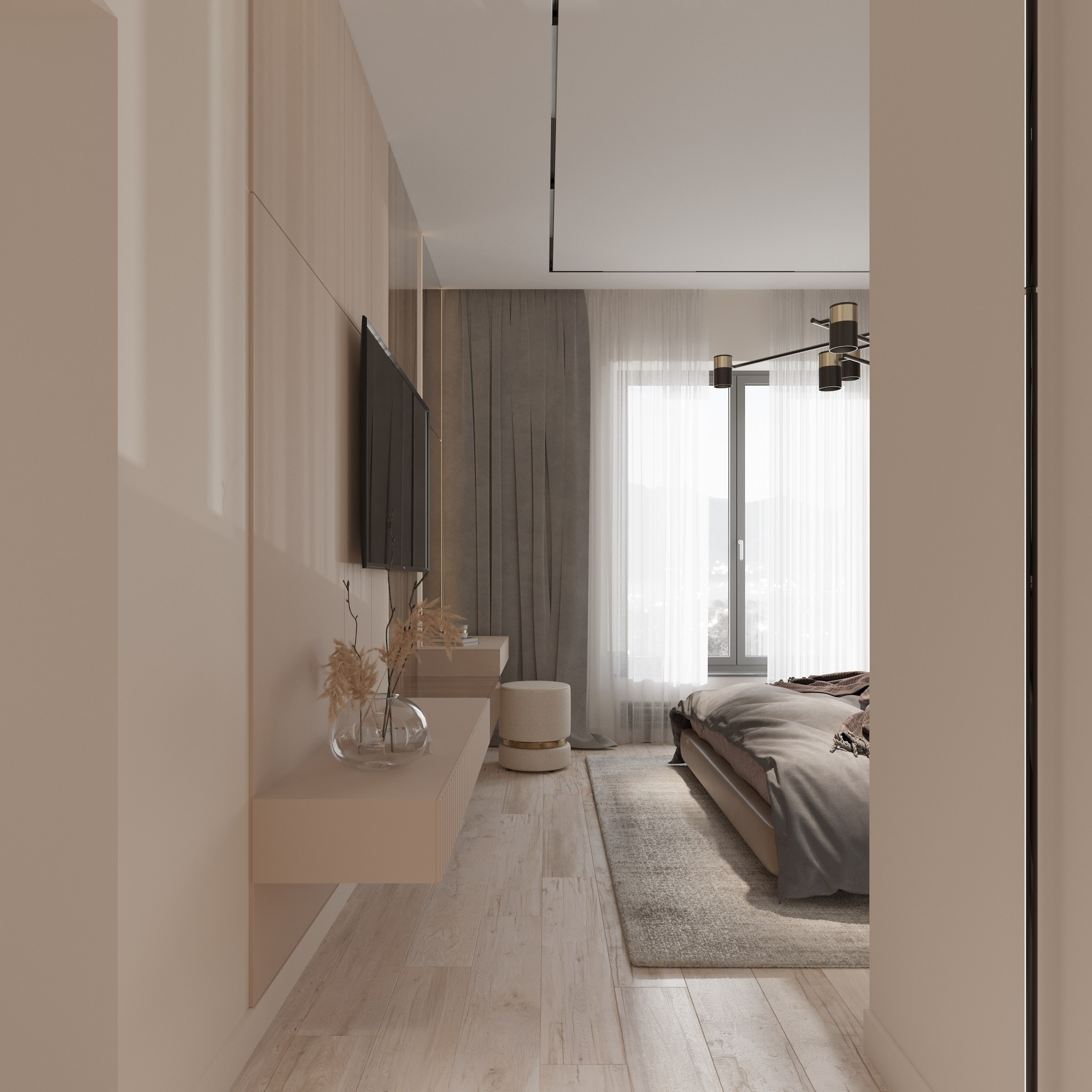 Мастер-спальня в частном доме — проект уютного интерьера. 3Д Визуализация Интерьера и Архитектуры