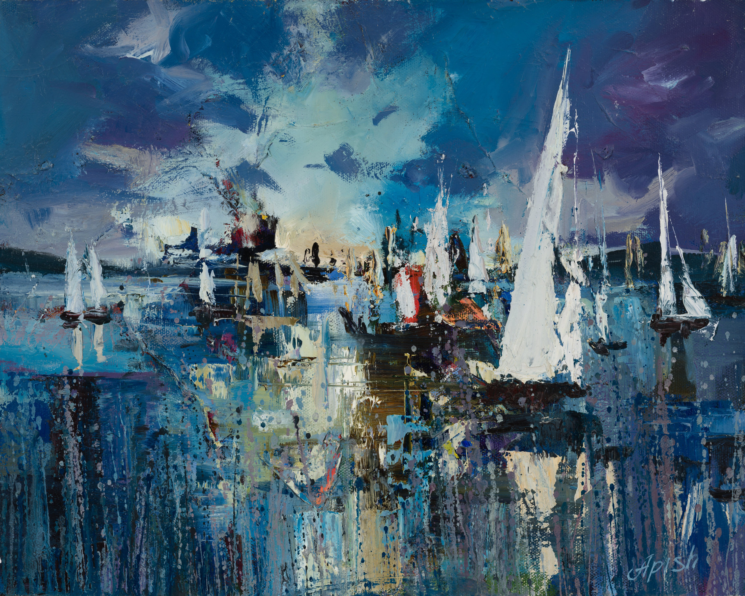 «Сверканье пристани» - художник Алексей Апиш (холст, масло, 40x50 см, 2023)