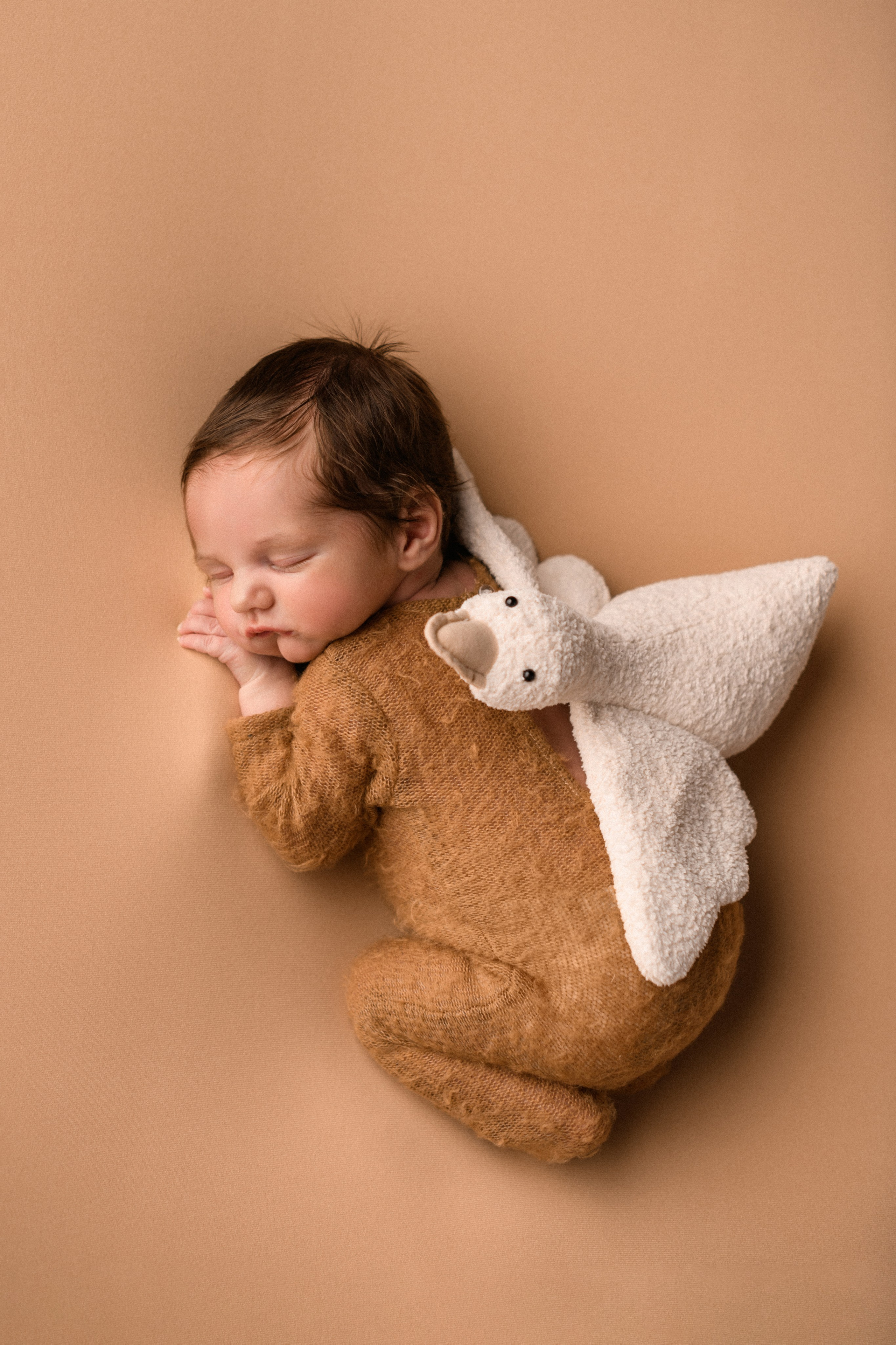 Новорожденный мальчик на однотонном фоне в уютной студии "В капусте" фотографа Алёны Лариной в Липецке