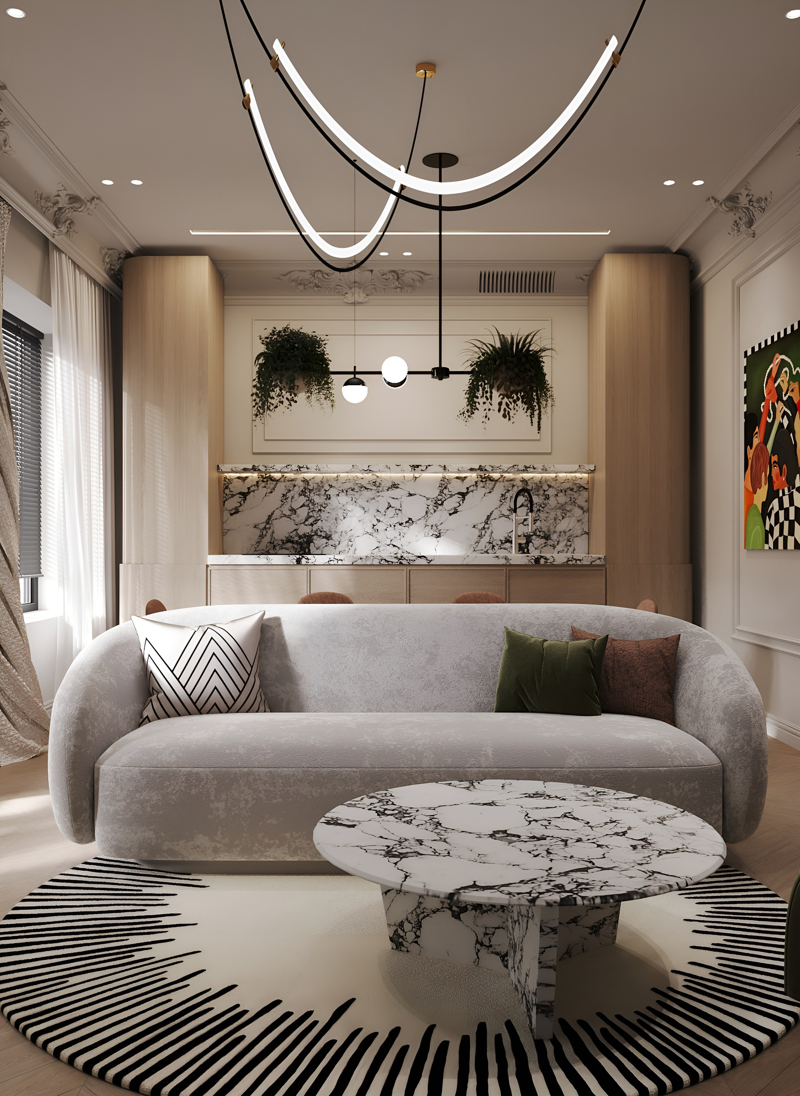 Кухня-гостиная в французском стиле. 3D Визуализация интерьеров жилых и коммерческих помещений