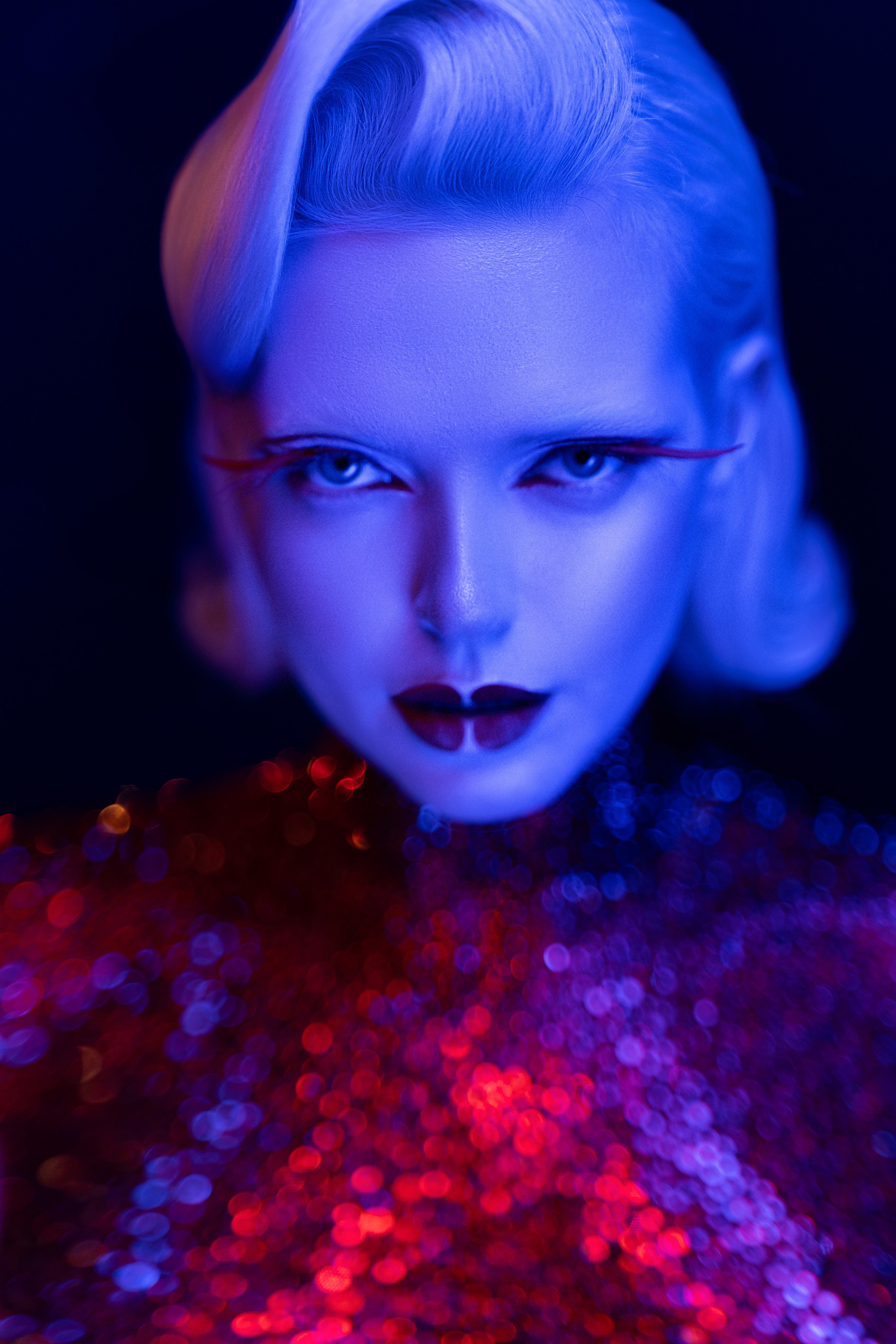 #MinimalistFashion #SurrealBeauty #ModernPortrait #RedOnRed #ColorBlocking #BeautyInDetails #ConceptualArt #CleanAesthetic #FuturisticGlam #GeometricFashion