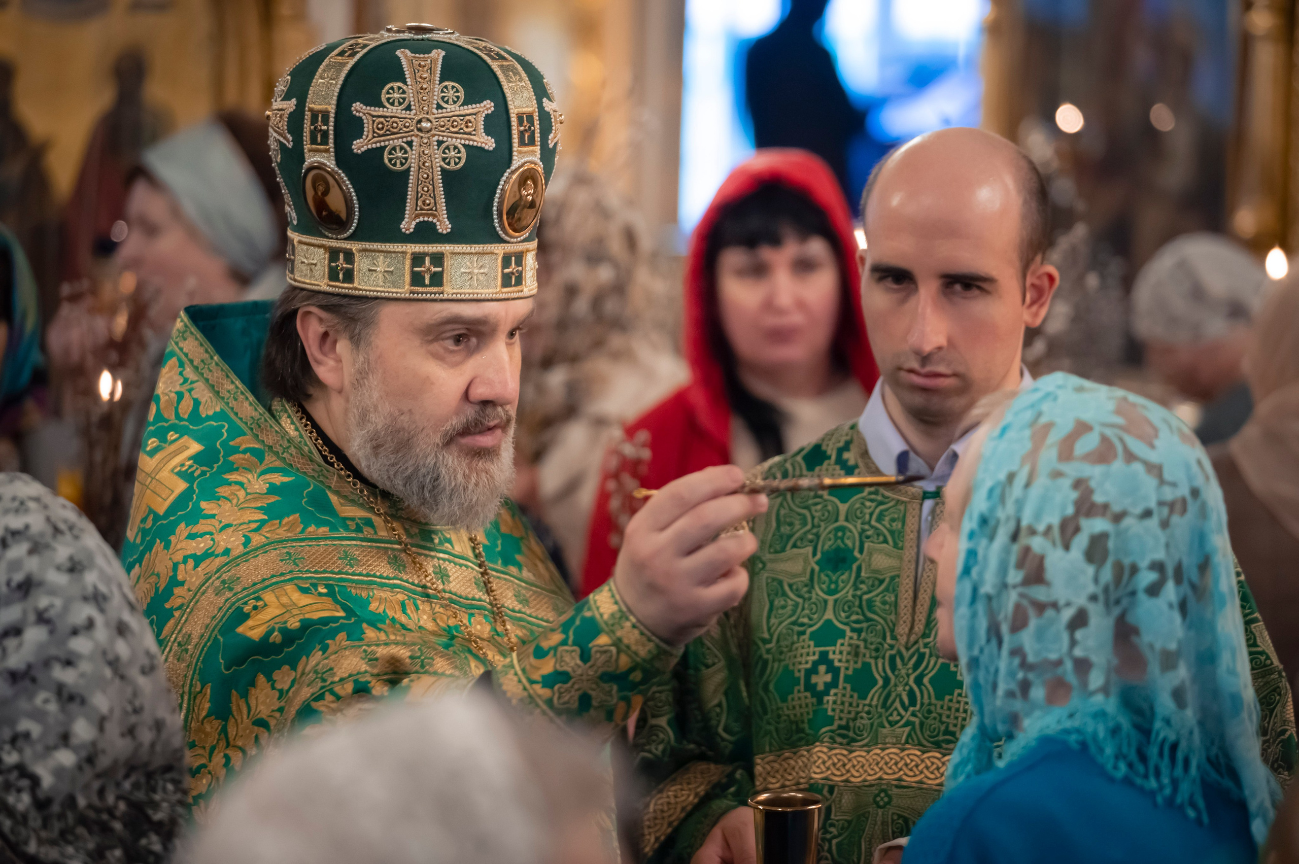 Богородский Храм. Всенощное бдение. Освящение верб. Антон и Татьяна Денисенко — В храме