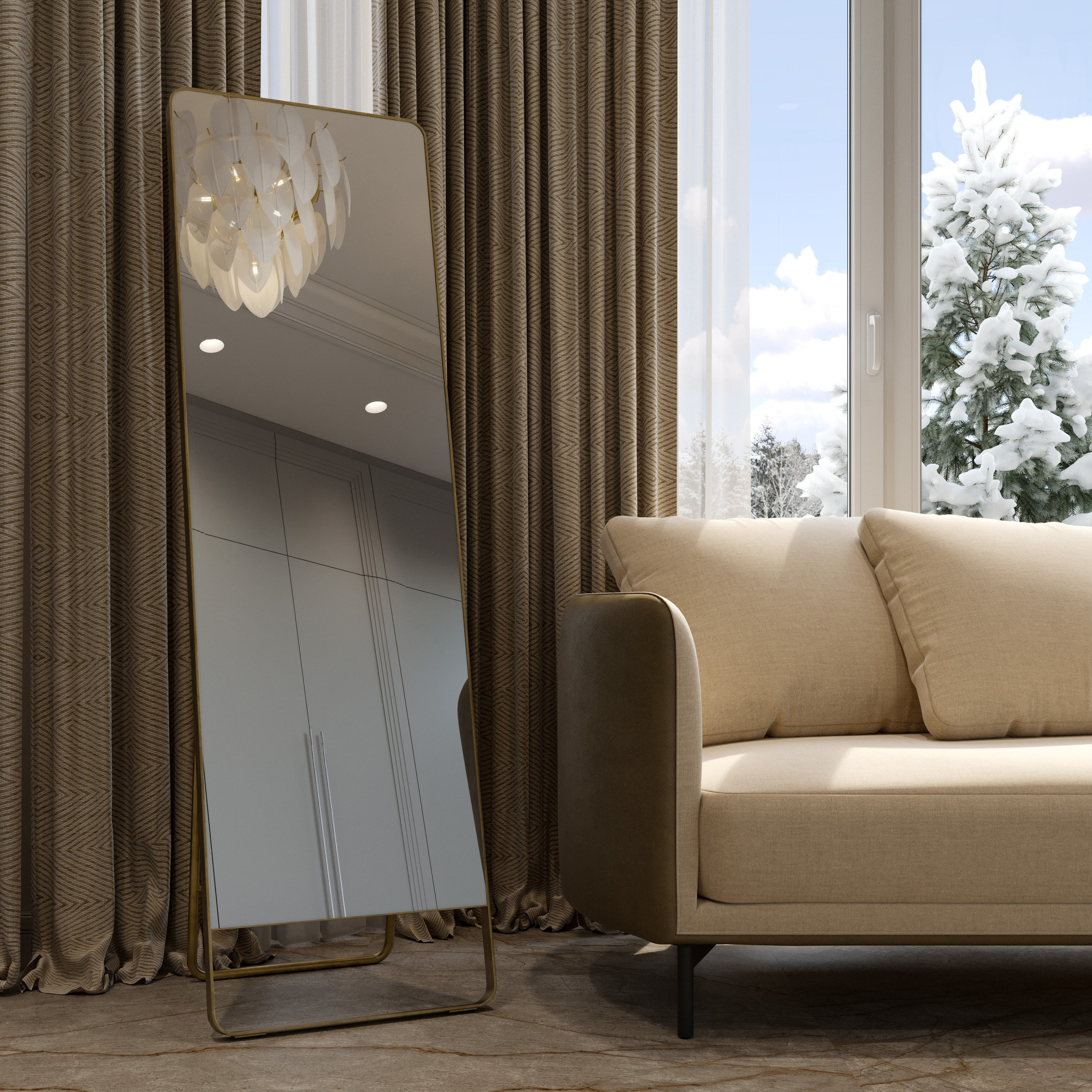 Зеркало в золотой раме в прихожей загородного дома