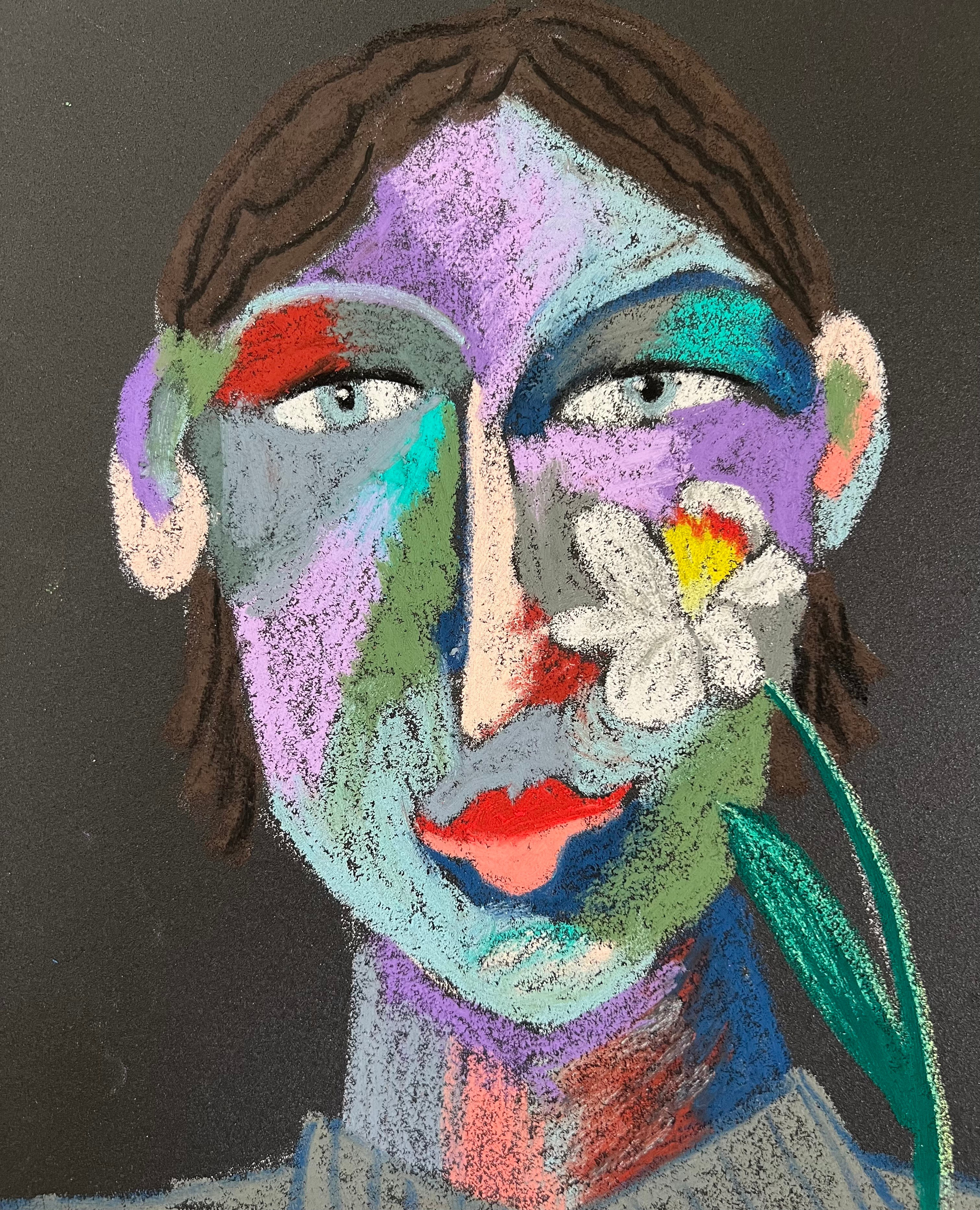 Narcissus. Oil pastel, sandpaper. 28 x 23 cm