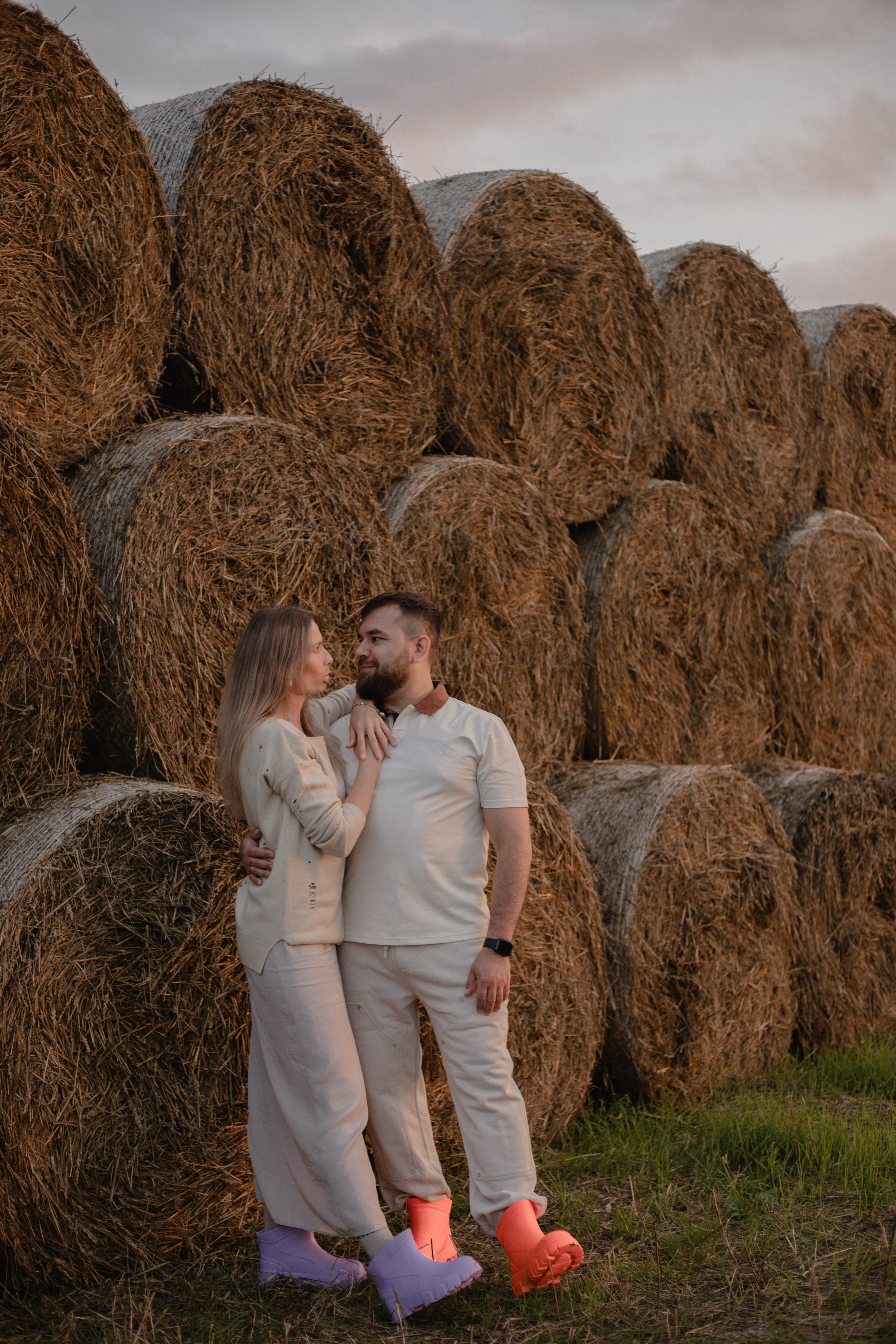 В стогах сена :)