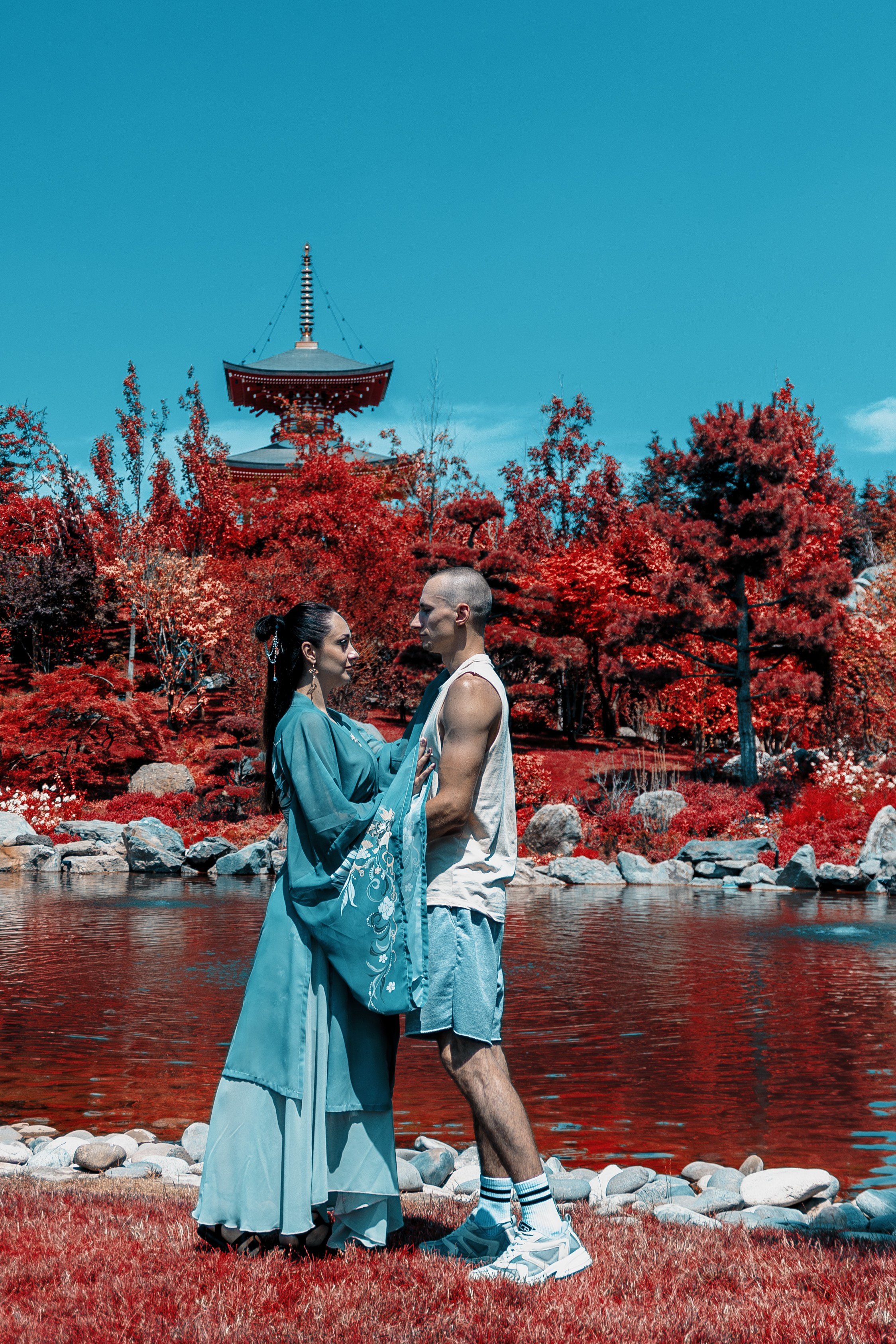 Фотосессия в японском стиле в краснодаре в парке Галицкого. прекрасный образ гейши и женская эстетика. Красивая природа Японии. 