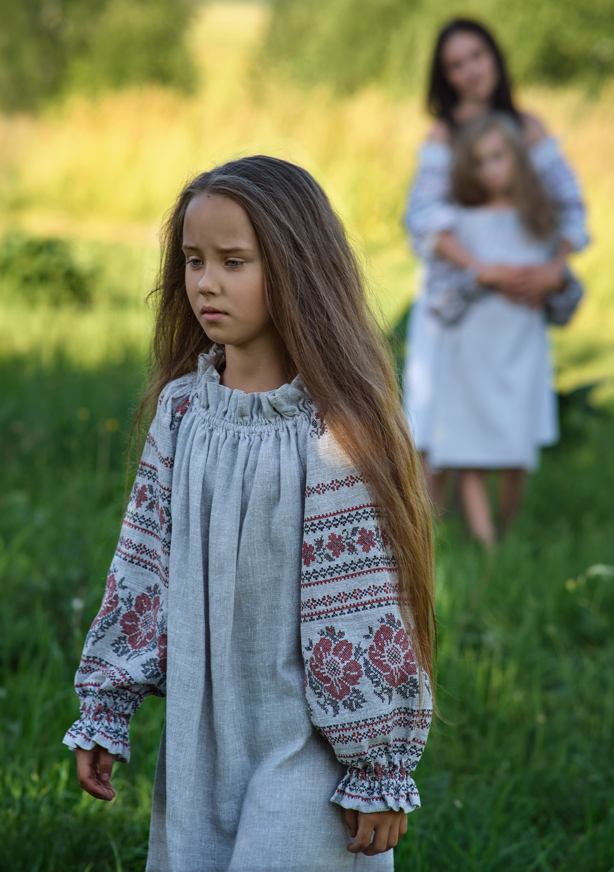 Настя и дочки, лето в деревне