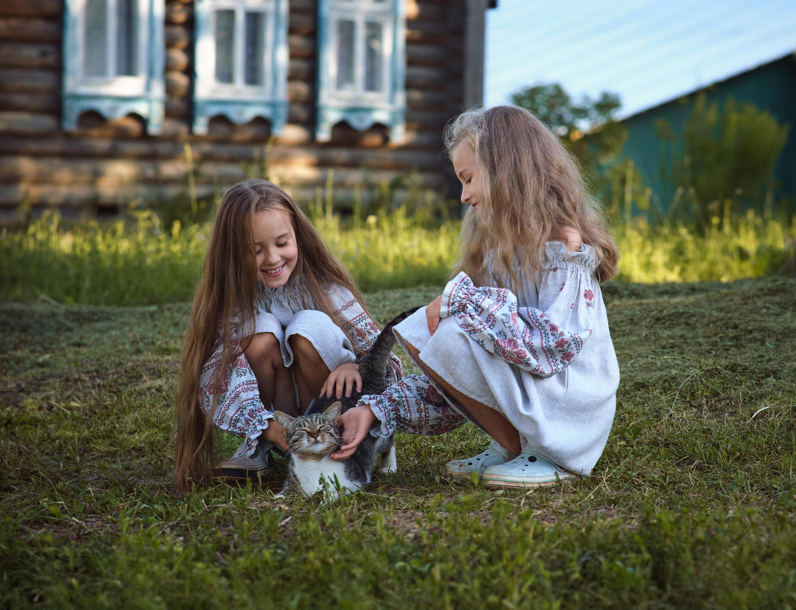 Настя и дочки, лето в деревне