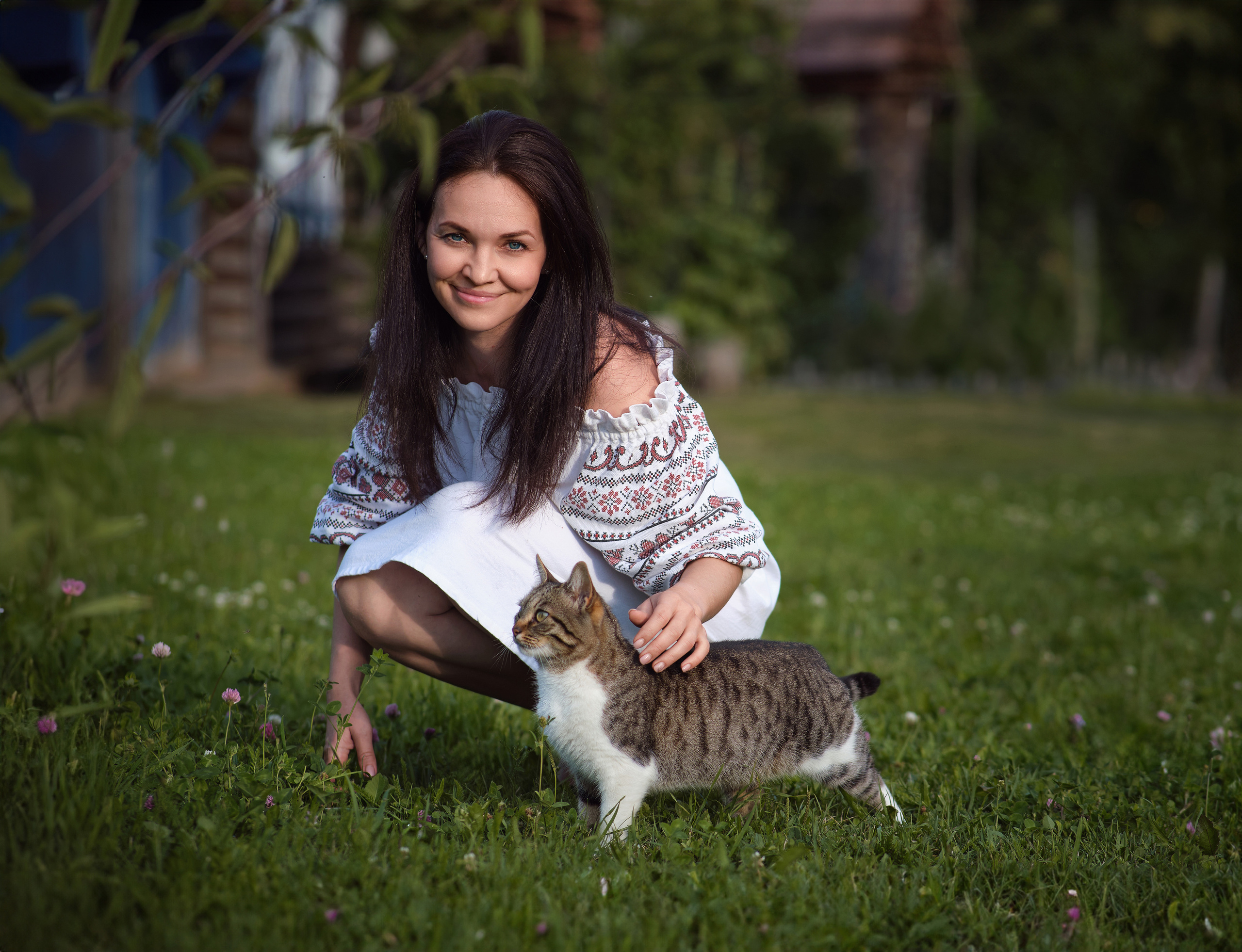 Настя и дочки, лето в деревне