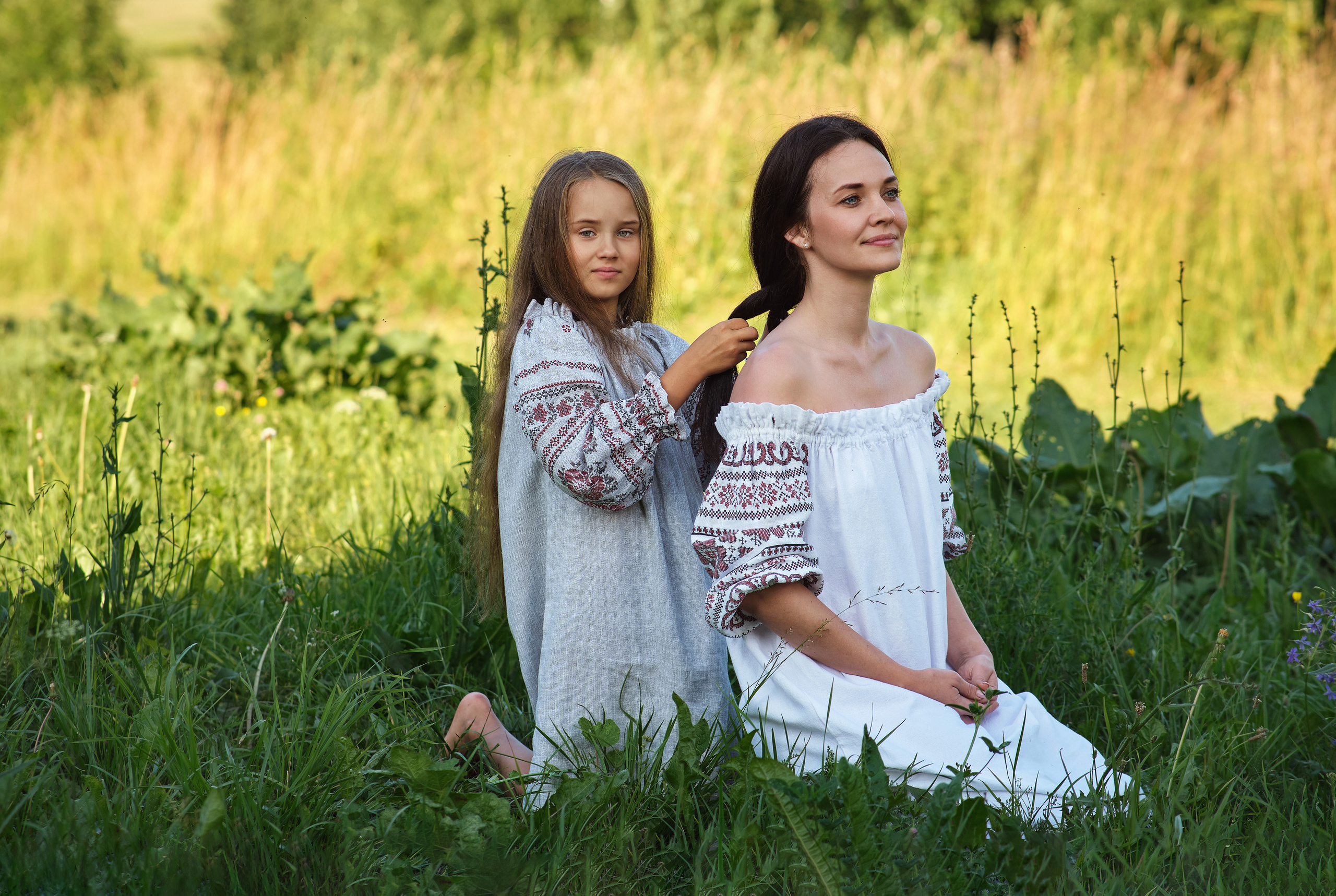 Настя и дочки, лето в деревне