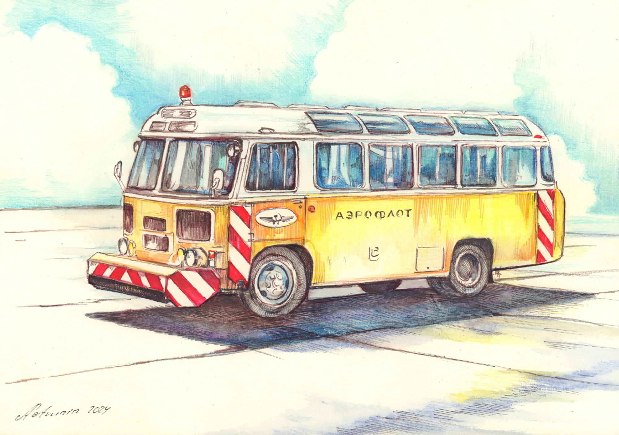 Автобусы. Художник Александр Петрунин