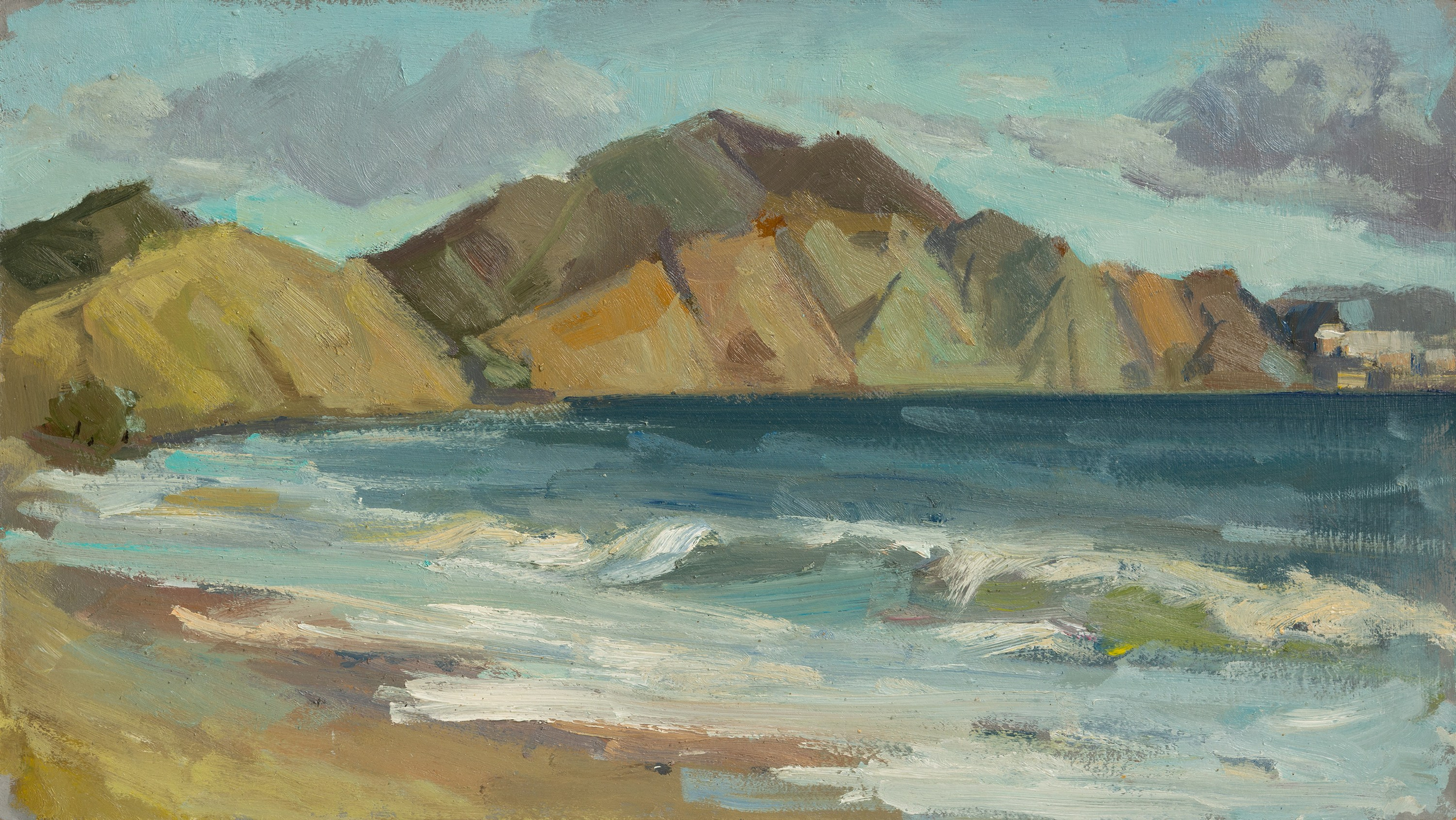 "Этюд.В Тихой бухте", оргалит, масло 22х38 см, 2023