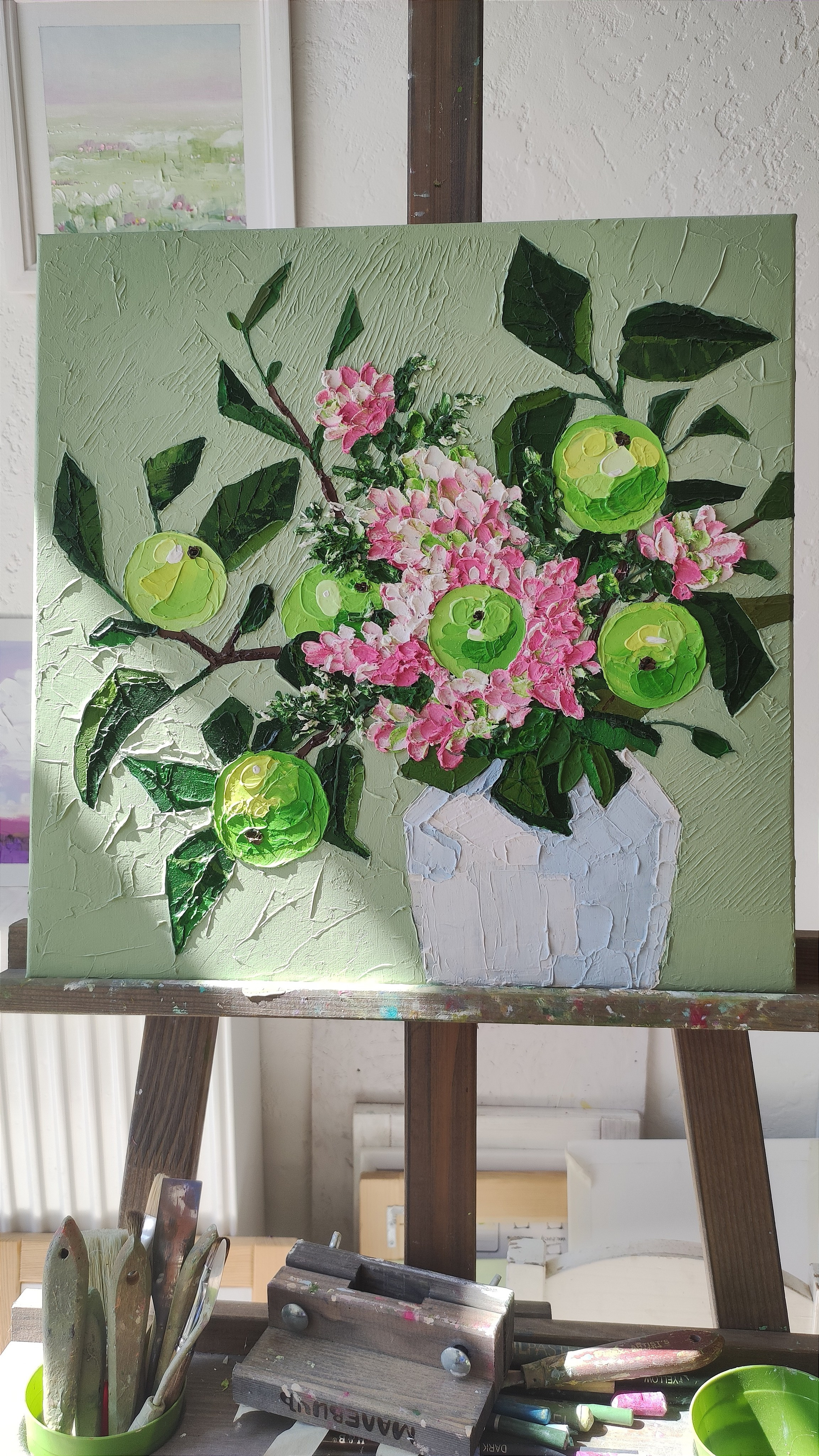 «Яблочки». Акрил, холст на подрамнике, 40×40 см. Галерея картин художницы Бельмесовой Евгении