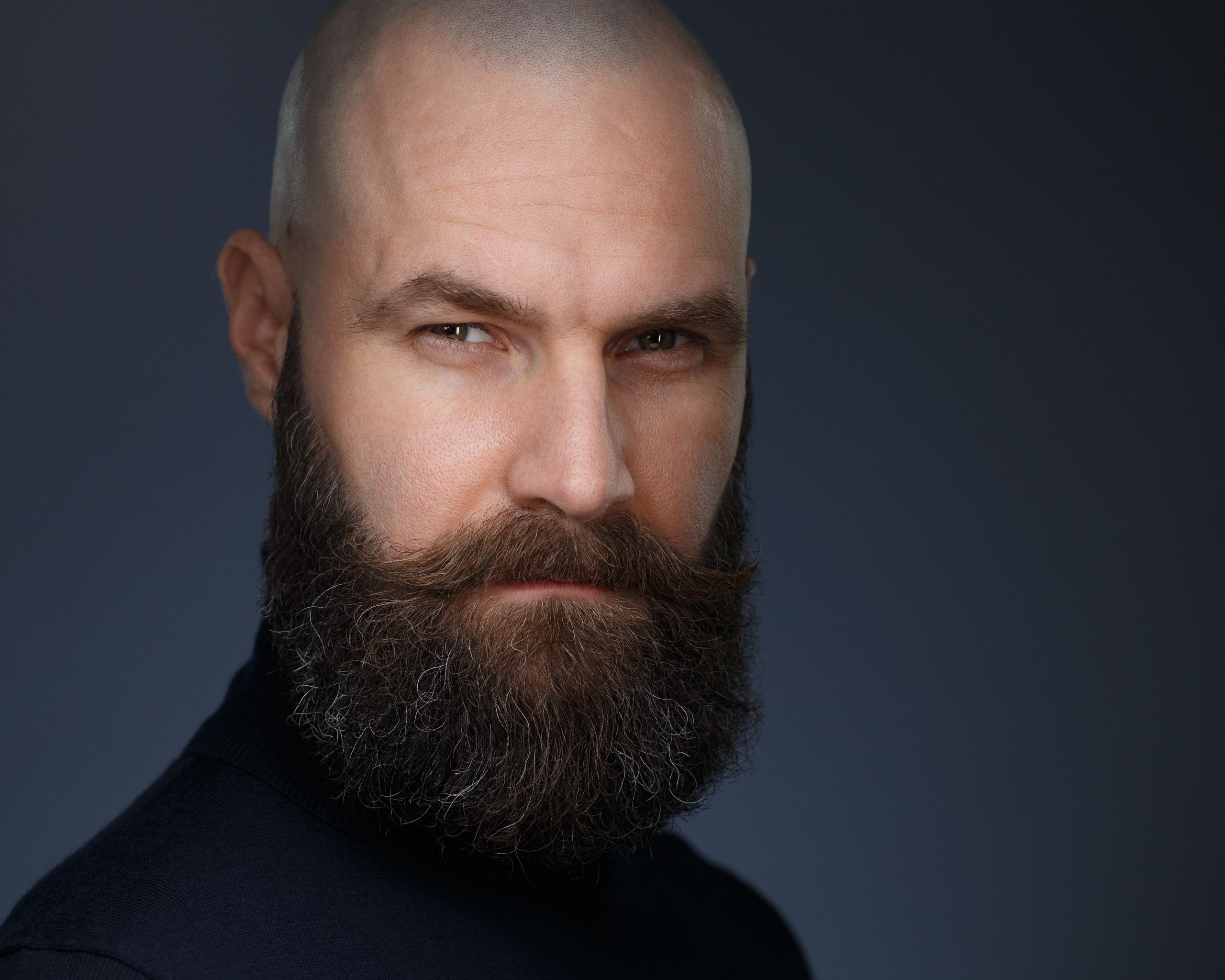 Хедшот. Деловой портрет лысого мужчины с бородой.