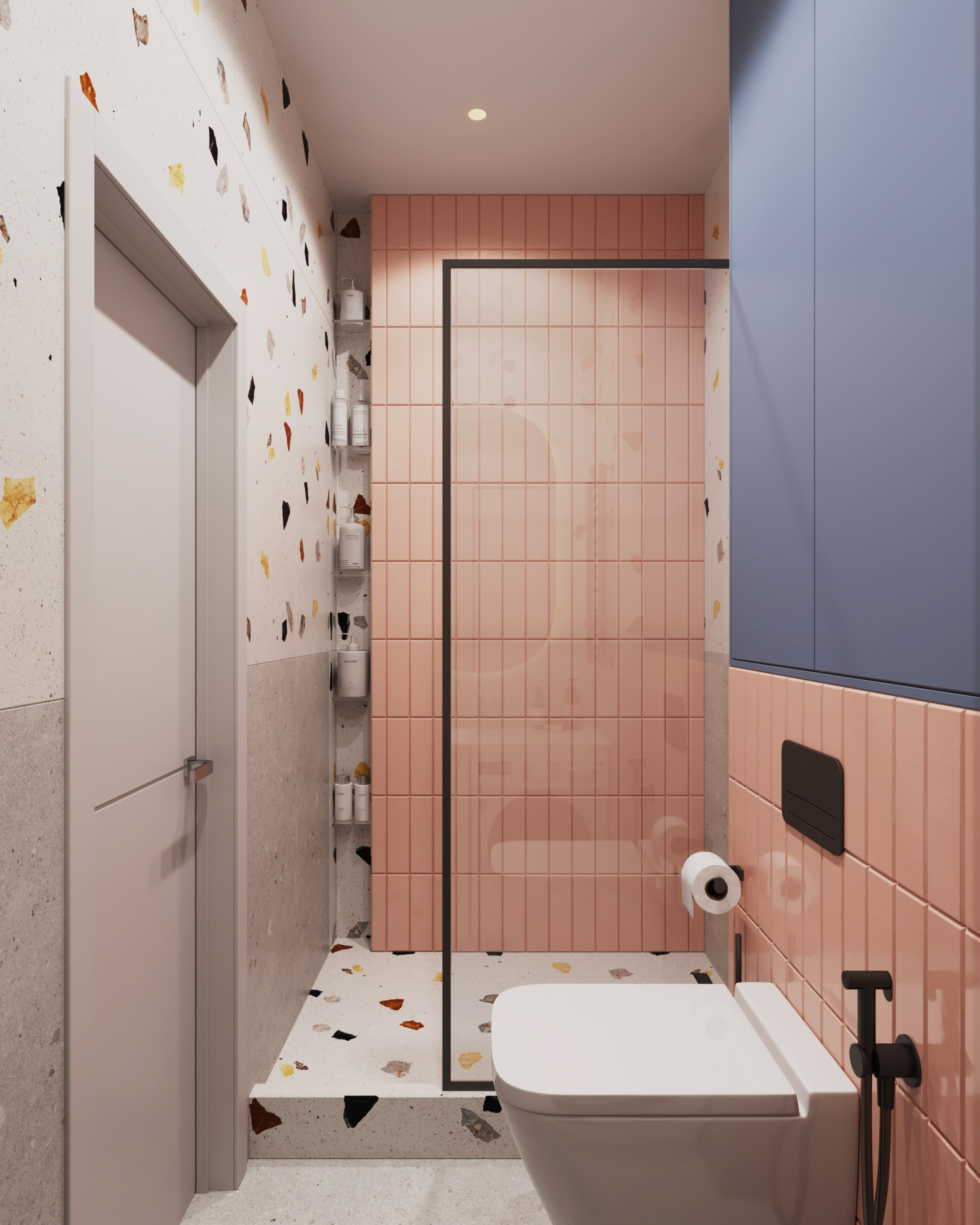 Санузел в ярких оттенках, дизайн интерьера Ксения Новикова, ksudsgn, недорогой ремонт для аренды, Санкт-Петербург