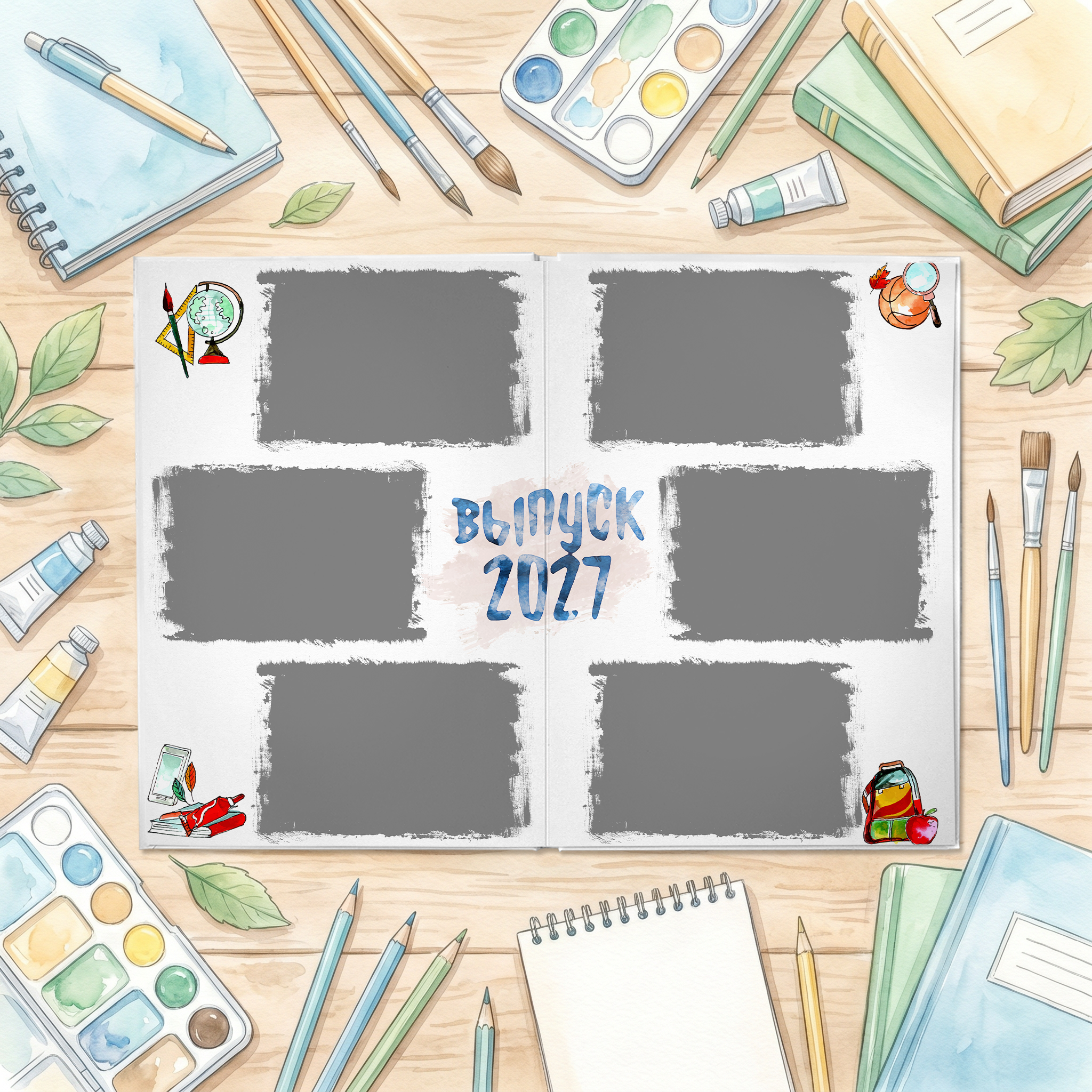 020 Aquarel. Дизайны, psd шаблоны школьных и выпускных альбомов и обложек