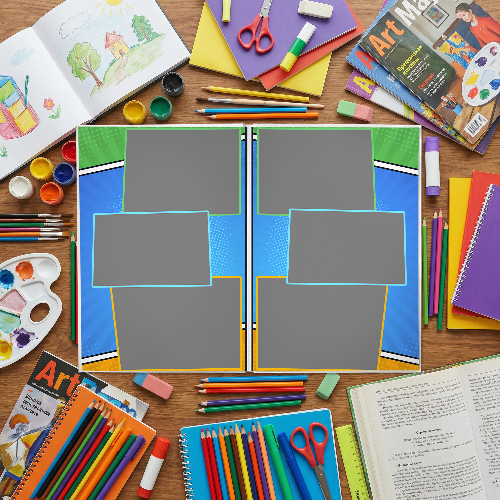 032 Comics II. Дизайны, psd шаблоны школьных и выпускных альбомов и обложек