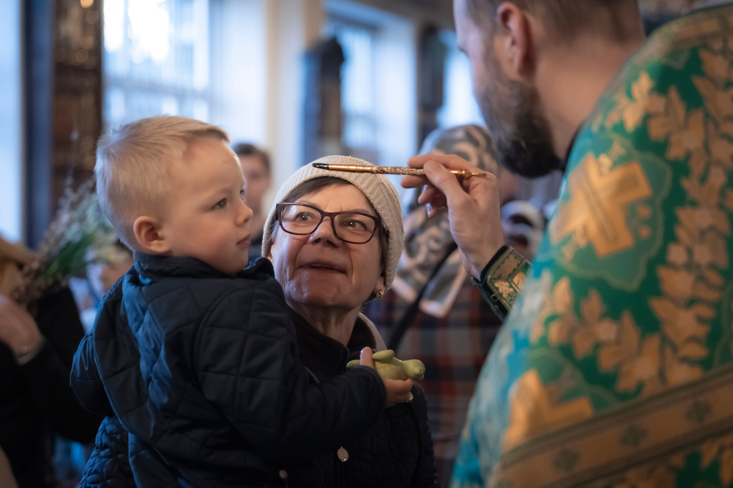 Богородский Храм. Всенощное бдение. Освящение верб. Антон и Татьяна Денисенко — В храме