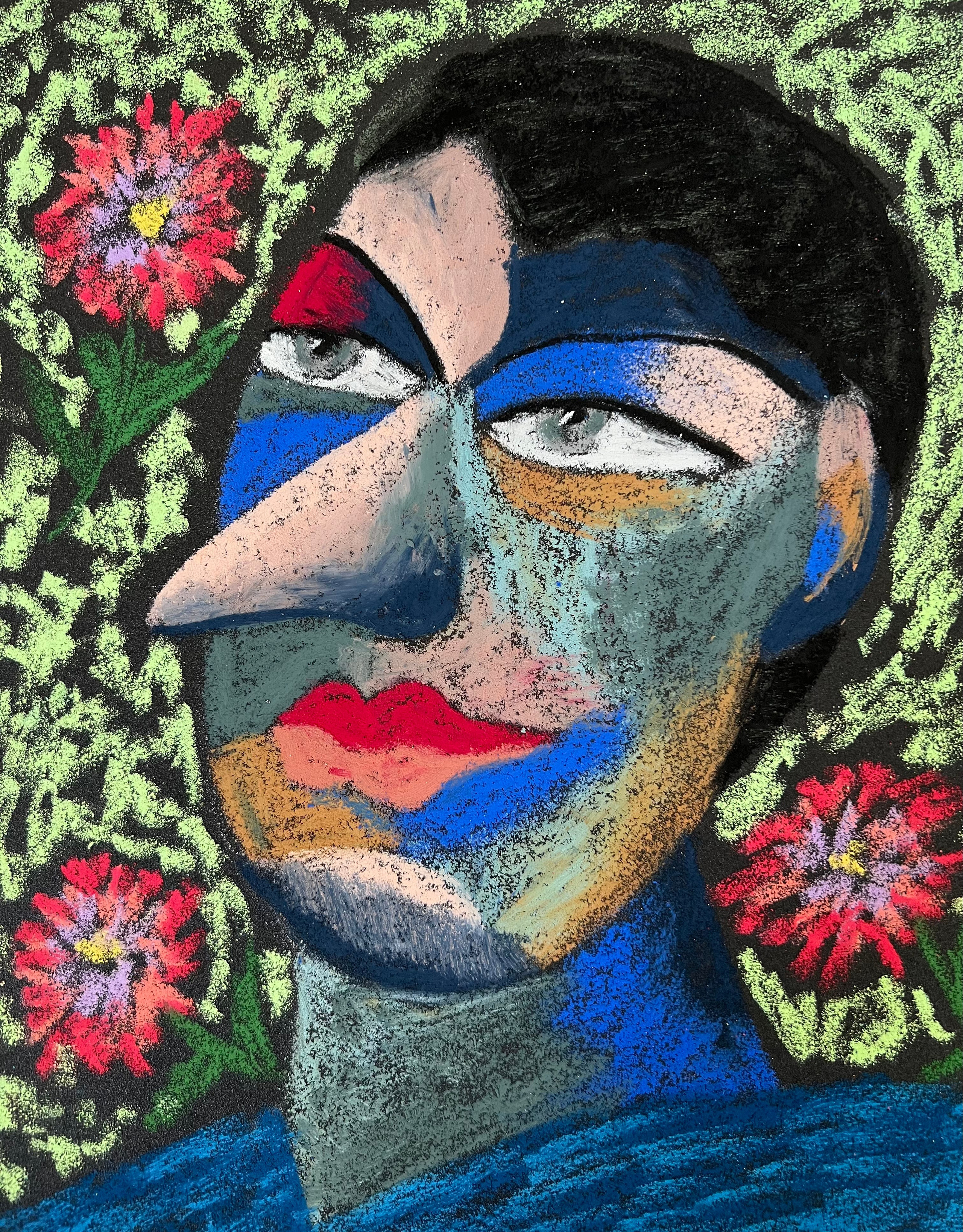 Loving look . Oil pastel, sandpaper. 28 x 23 cm