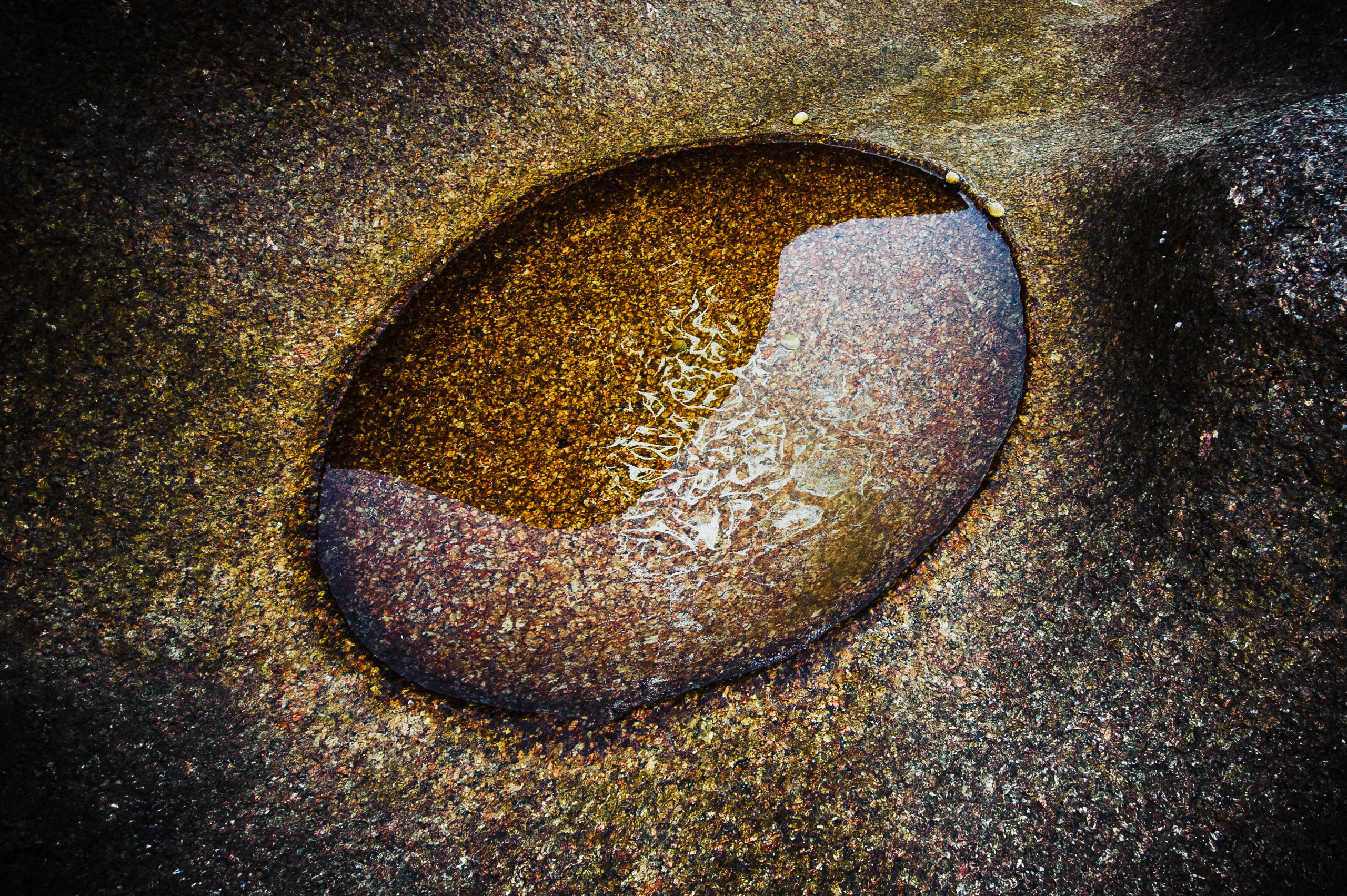 Капля в гранитной скале на Сейшельском острове Ла-Диг. Авторская фотография для интерьеров