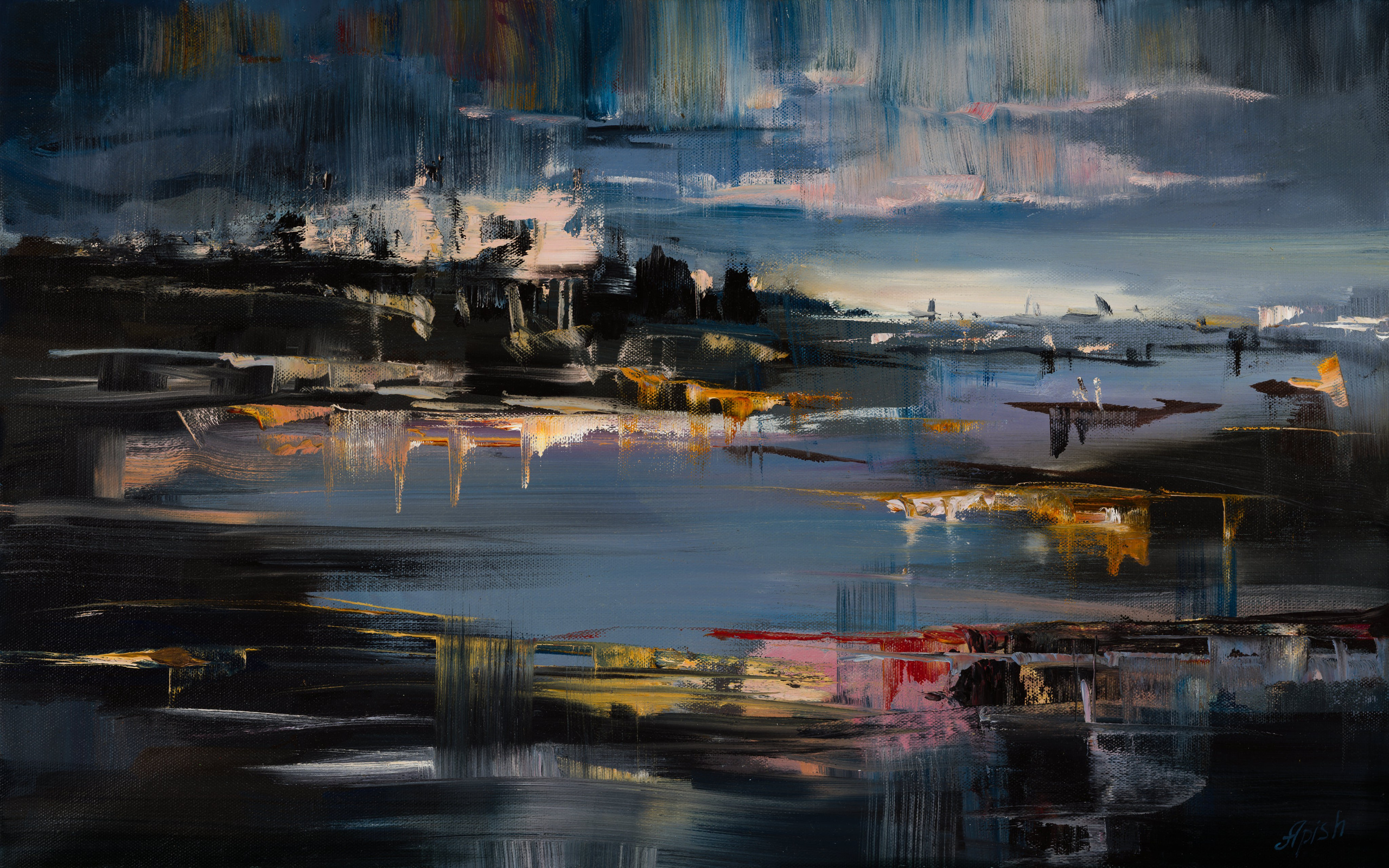 «Мерцающая гавань» - художник Алексей Апиш (холст, масло, 44x70 см, 2022)