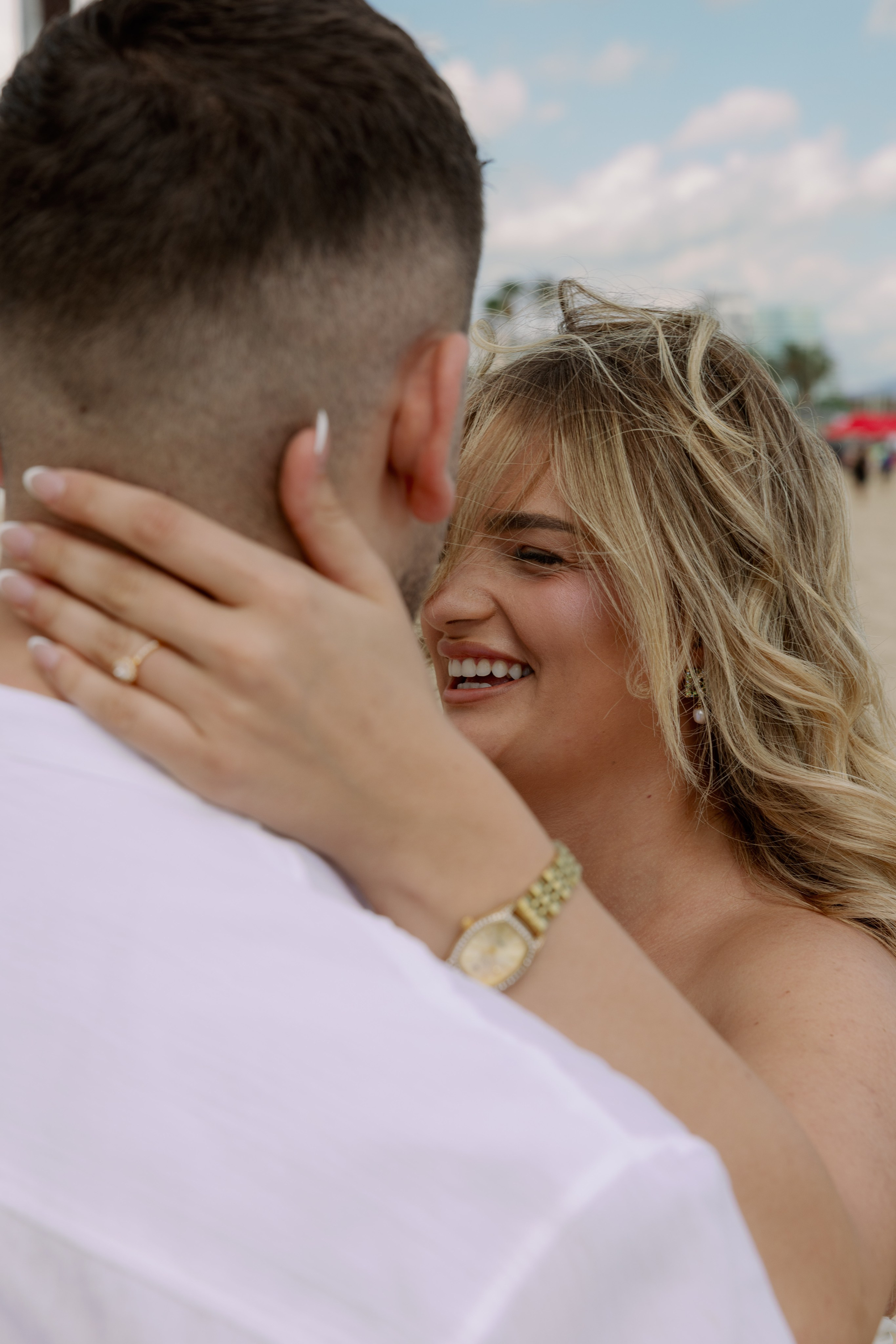 Woman saying yes during a surprise proposal in Barcelona