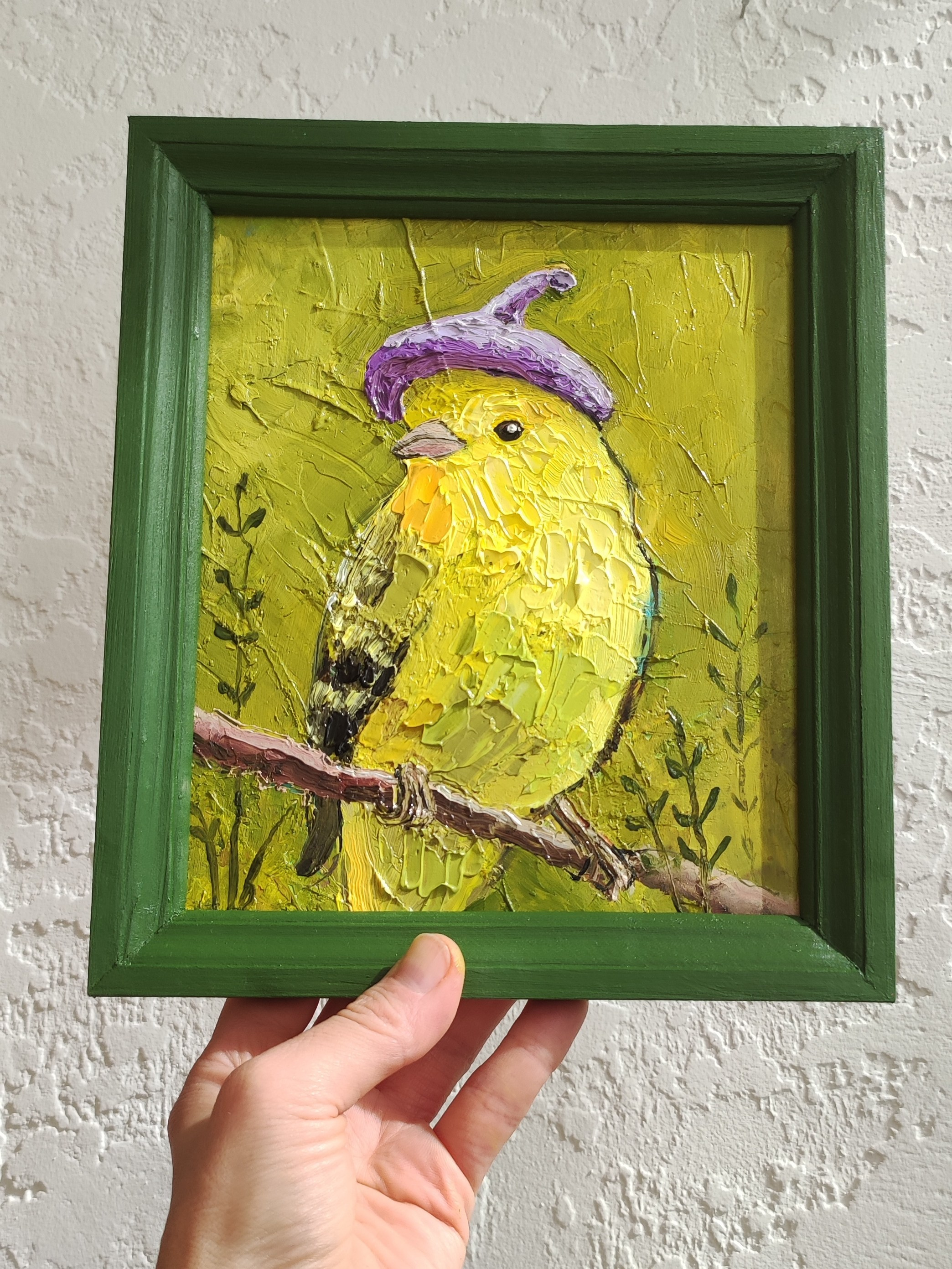 «Пташка-милашка». Масло, картон, 15×18 см. Галерея картин художницы Бельмесовой Евгении