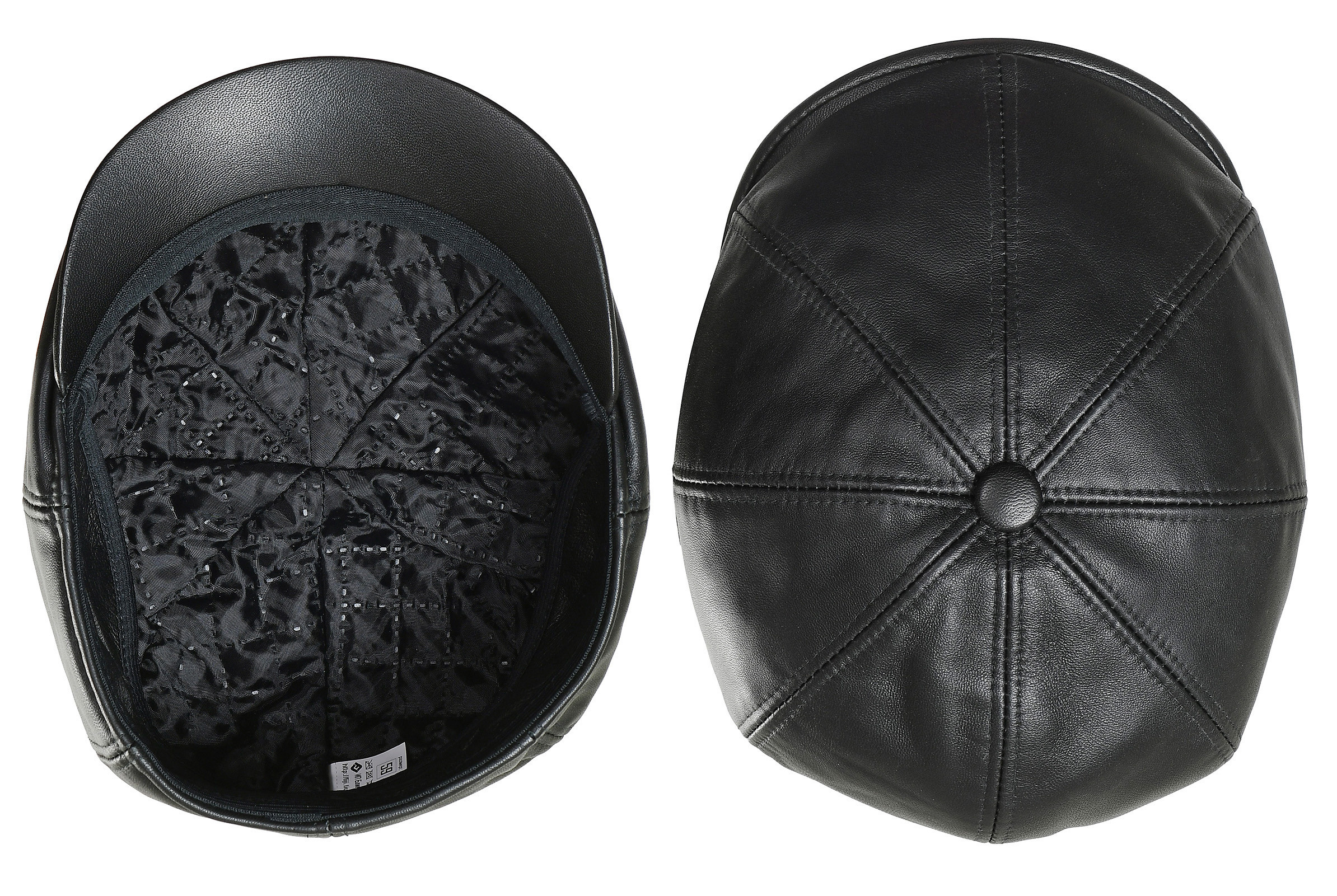 Кожаная чёрная кепка в разных ракурсах.