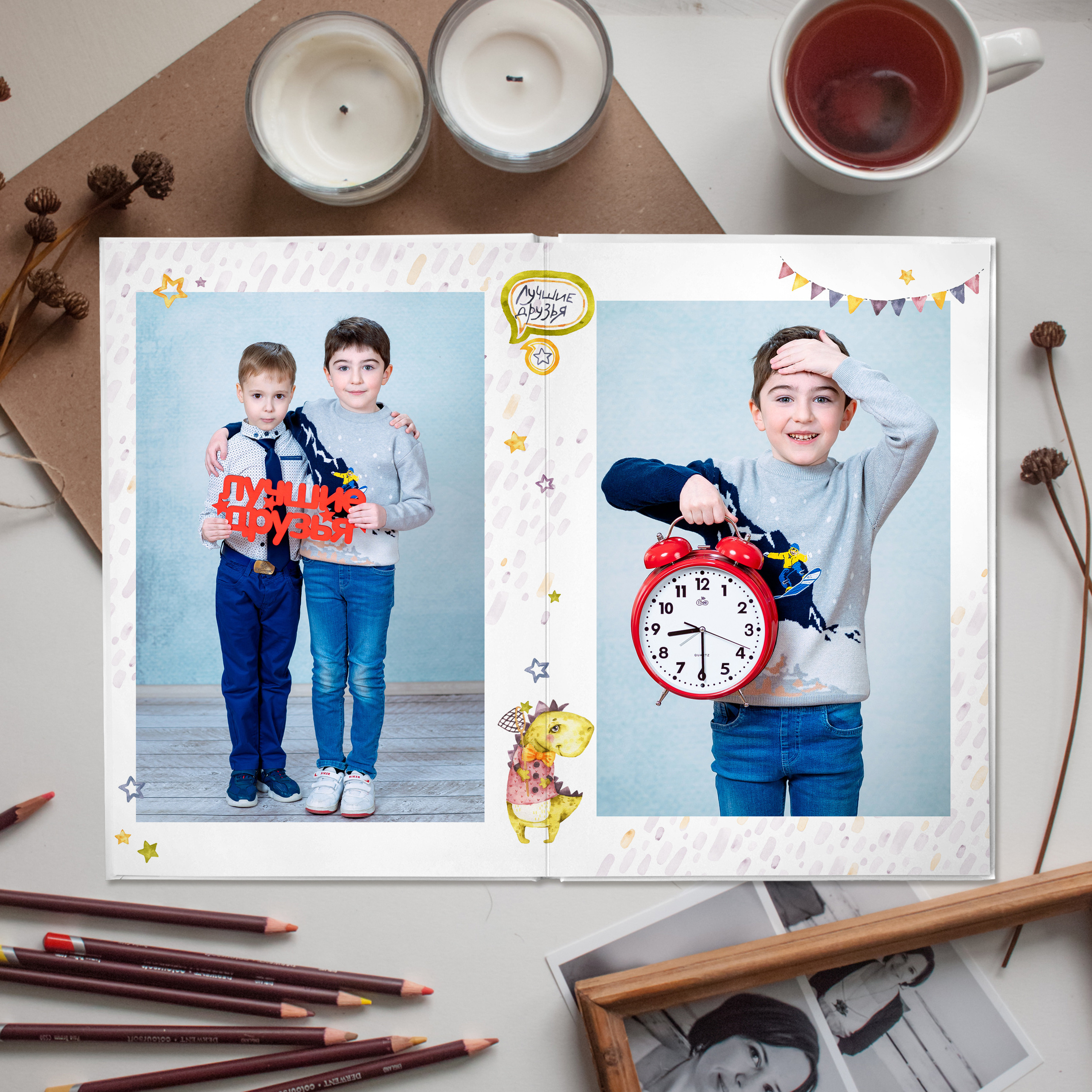 АЛЬБОМ «ДИНОЗАВРИКИ И ЕДИНОРОЖКИ». Выпускные альбомы для сада и школы в Москве