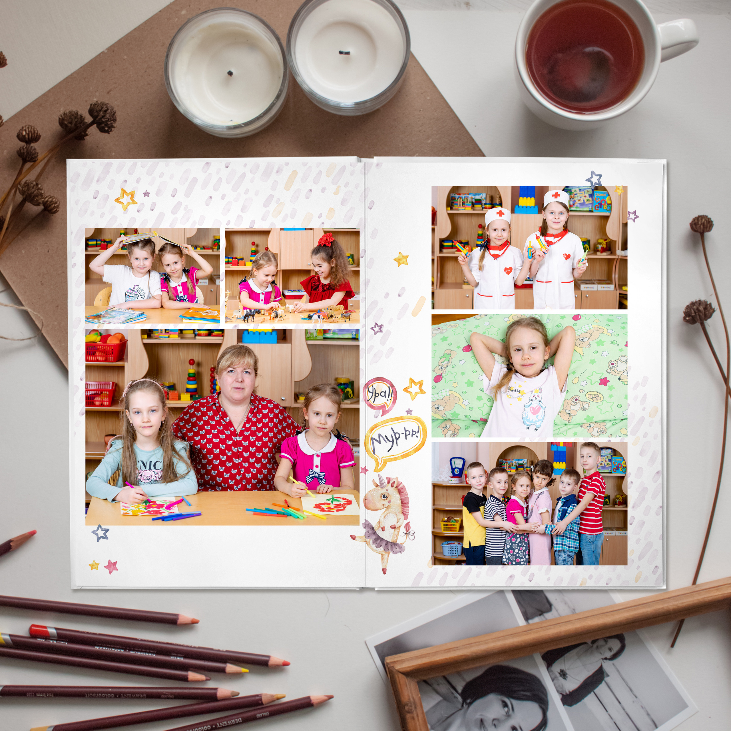 АЛЬБОМ «ДИНОЗАВРИКИ И ЕДИНОРОЖКИ». Выпускные альбомы для сада и школы в Москве