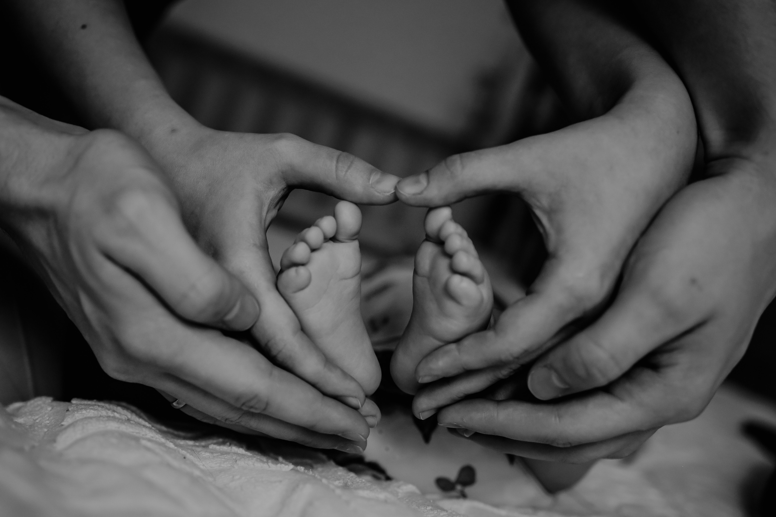 пяточки младенца и руки родителей сердечко