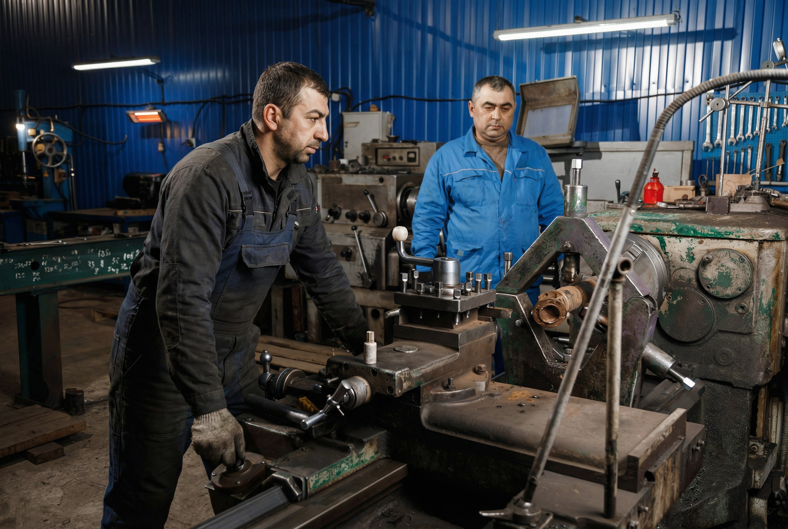 Мастер разбирает узел карданного вала для ремонта.