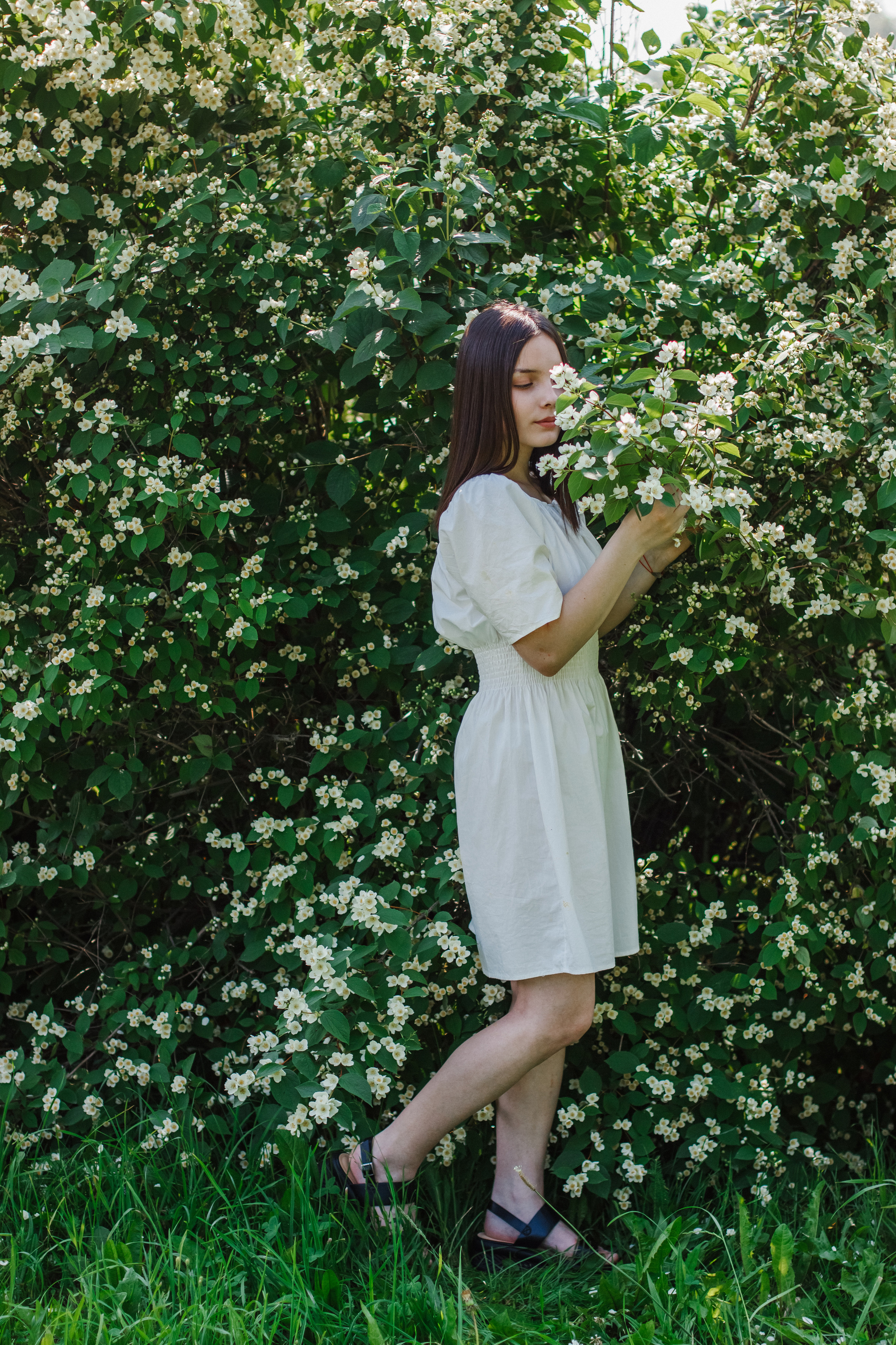 Фотосессия с цветущим жасмином. Контентный фотограф в Перми Натали Кытманова