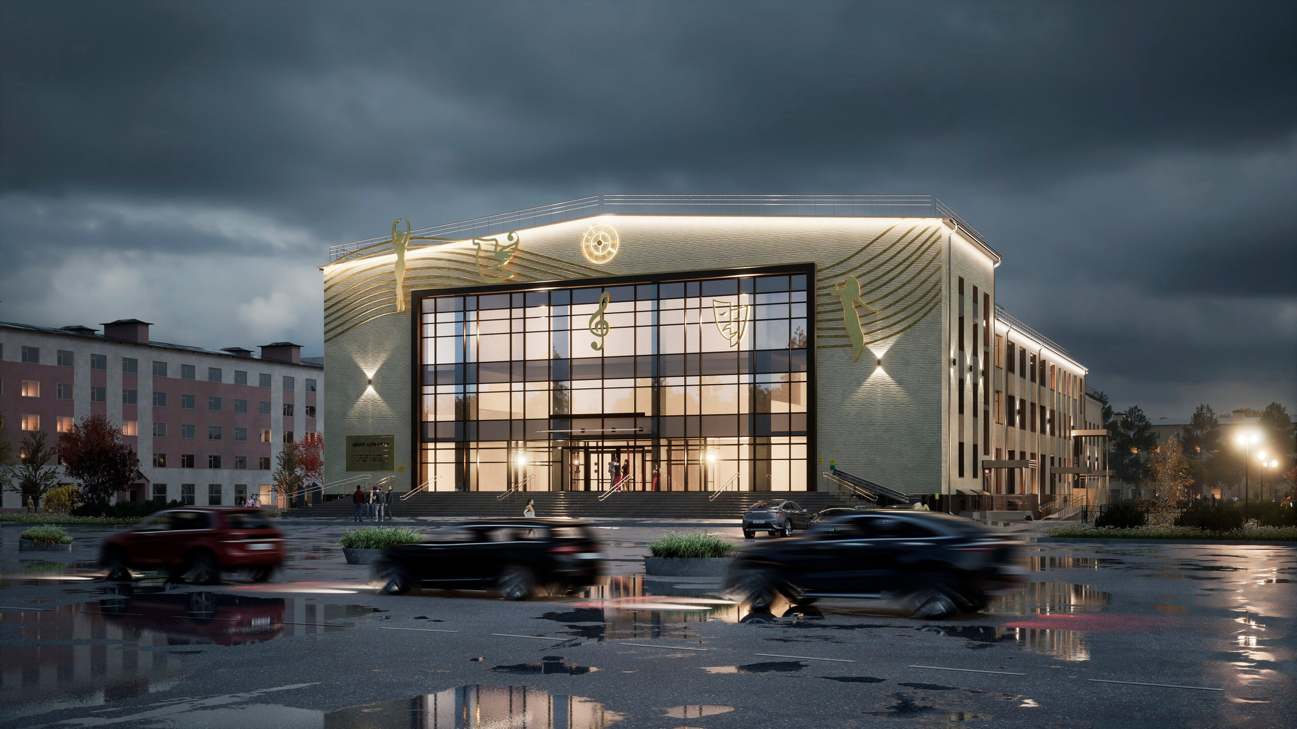 Дом культуры, Заозерск. 3D визуализация интерьера и архитектурной среды