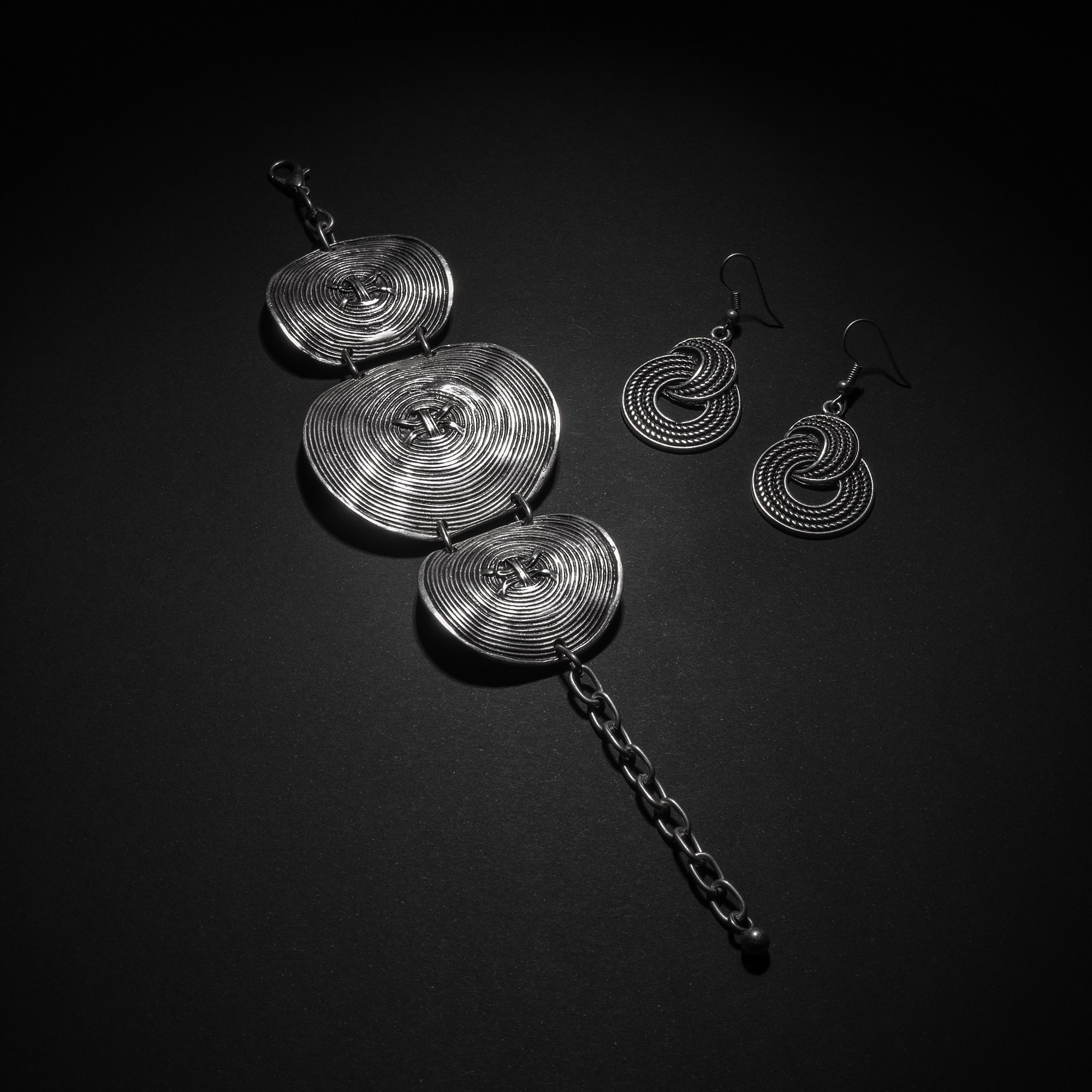 Комплект браслет, серьги, серебро, широкий, этника, на застежке