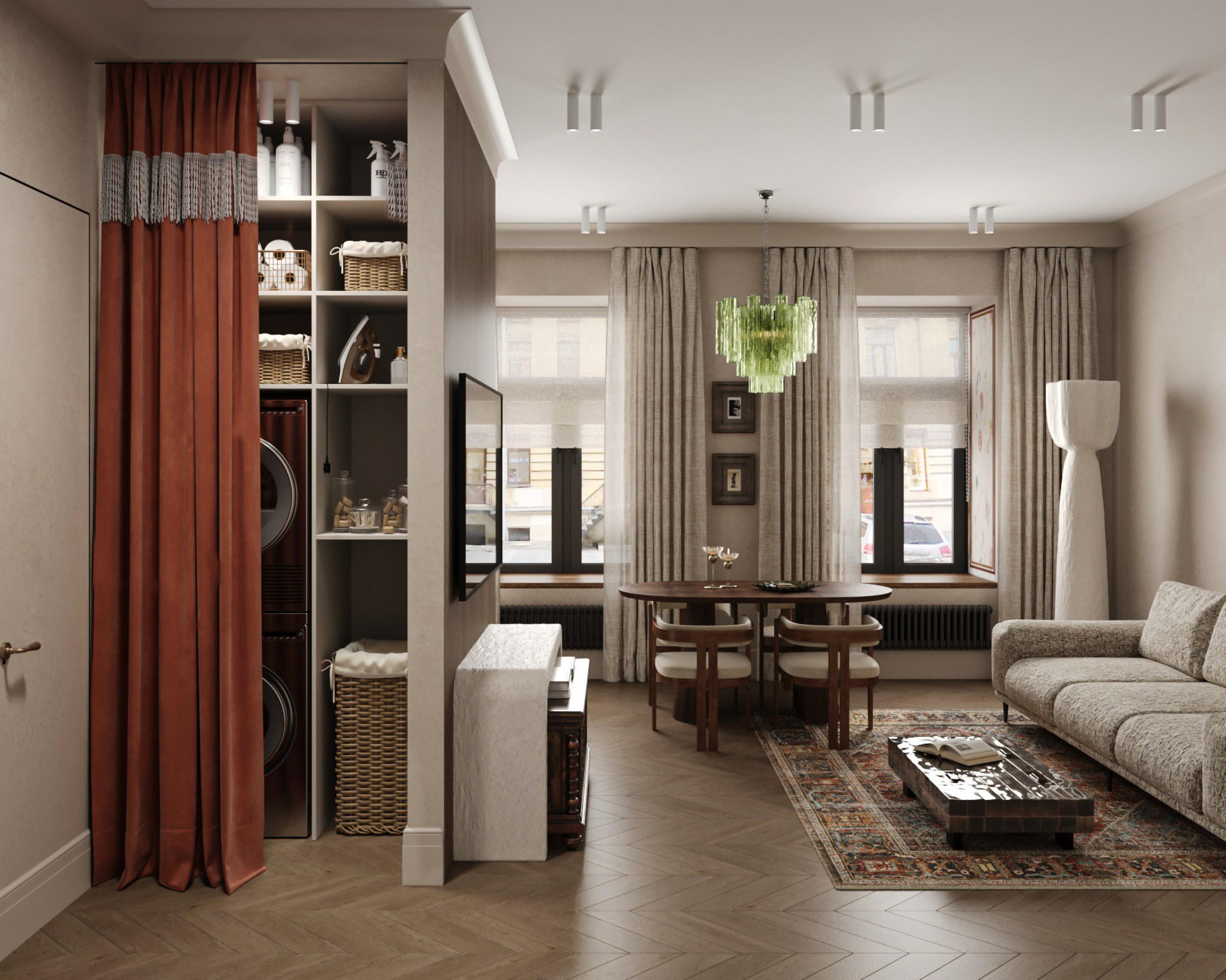 винтажный интерьер спальни с мягким текстилем и фактурами