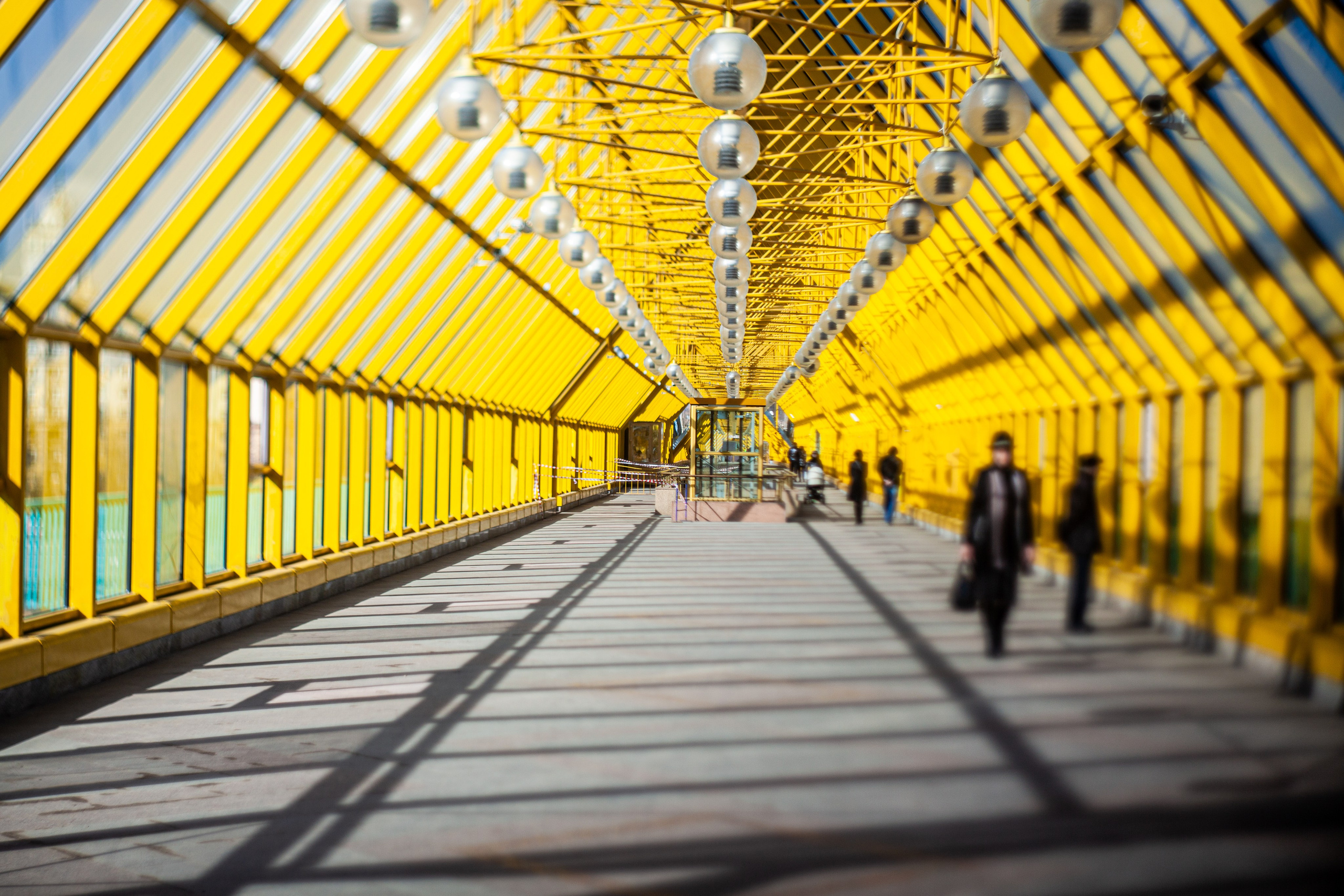 Pushkinskiy (Andreevskiy) Pedestrian Bridge, Moscow, Russia, yellow bridge