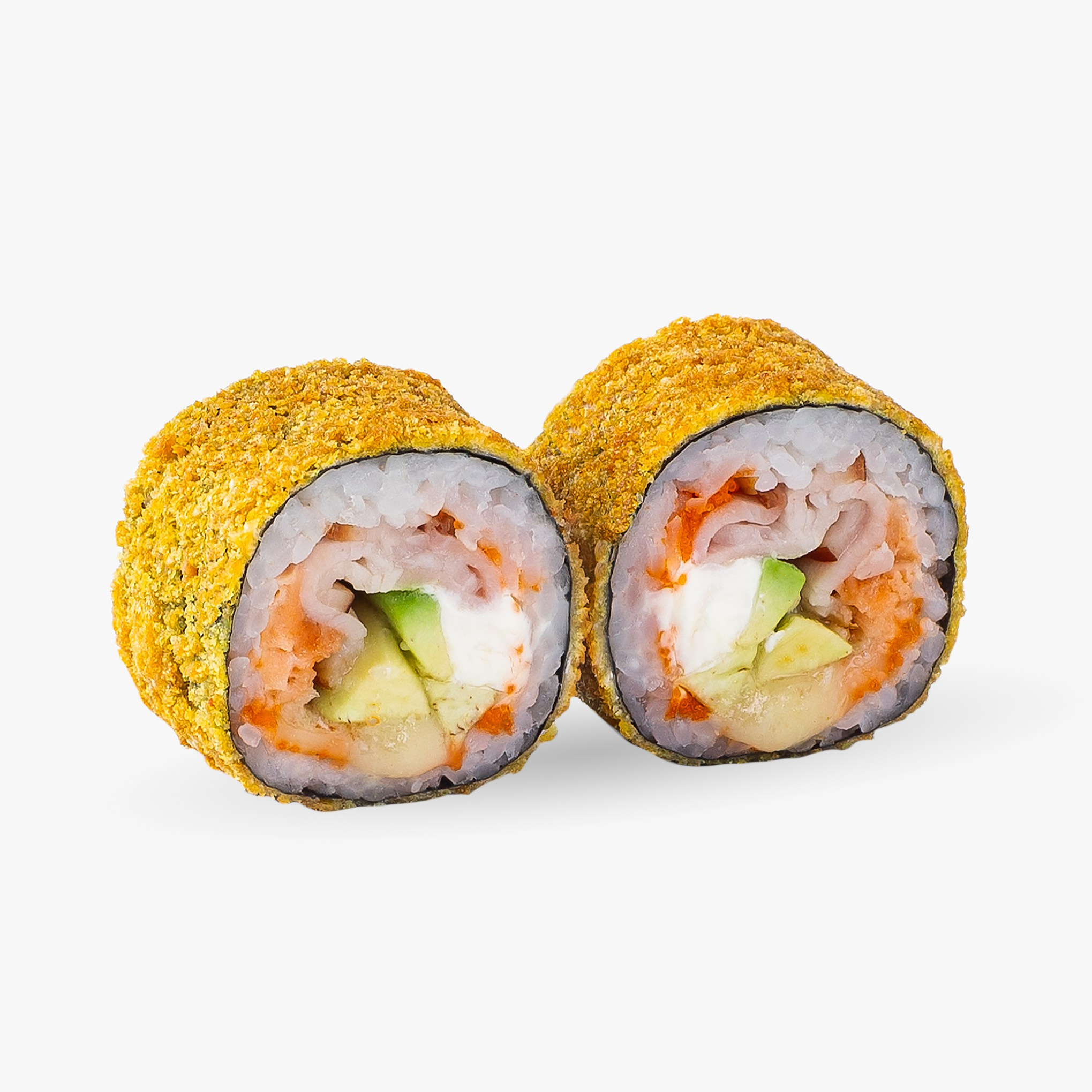 Запеченный ролл на белом фоне