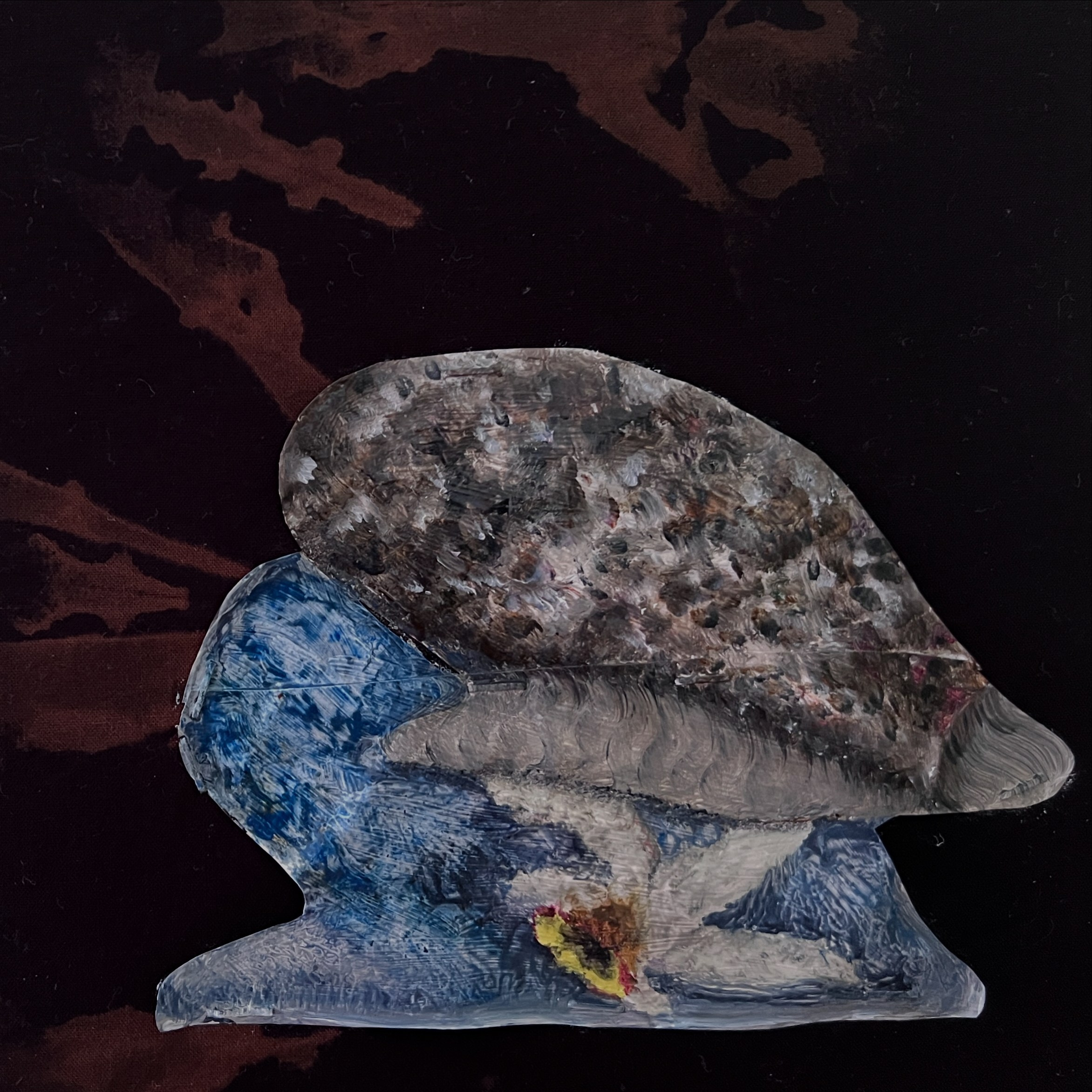 The Birth of a New Narcissus, 2025. fabric, metal, oil, 23 х 30,5 сm