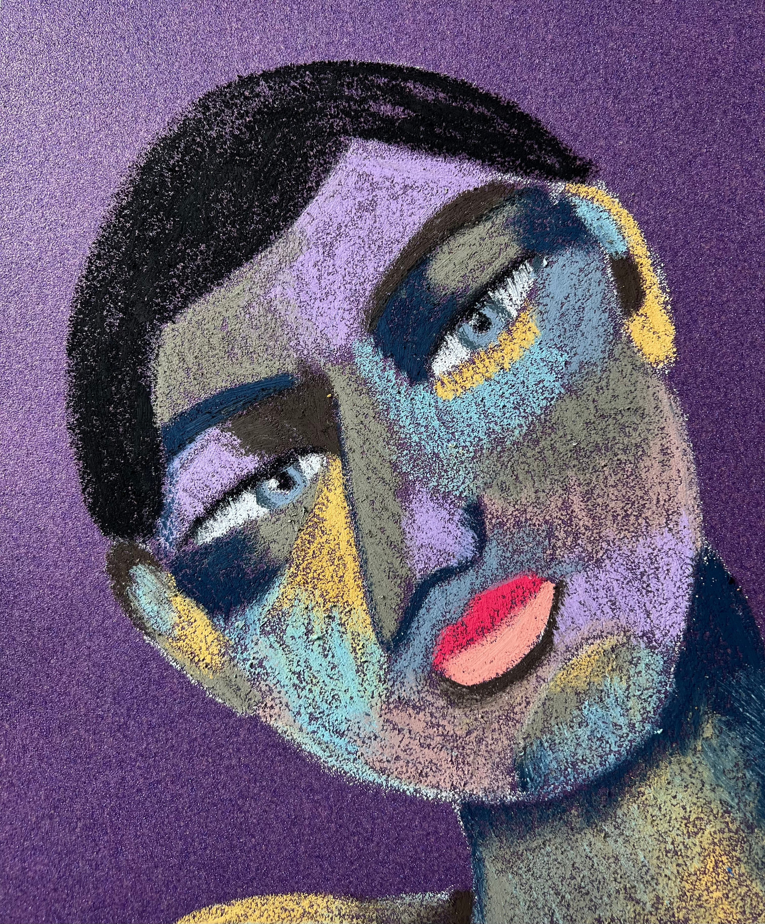 Title: Know-it-all  Material: Oil pastel, sandpaper Size: 28 x 23 cm 