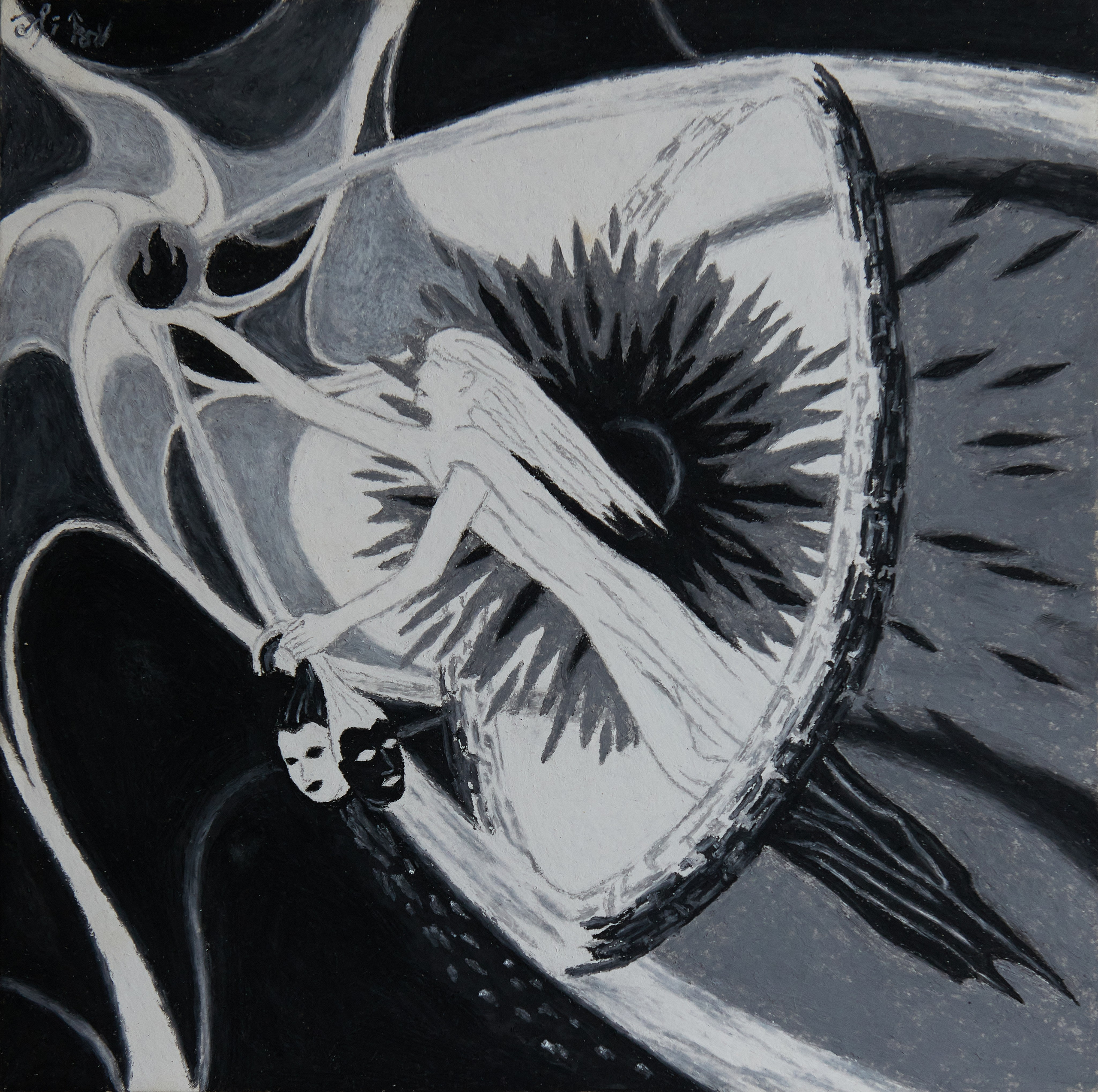 Огонь дарующее. Оно восходит из глубины Сумрака единства условных противоположностей, неся пламёна полного равновеликого озарения тайным очагом внутреннего огня. В Космос направленное пространство, в котором Тьма и Свет только маски жертвенных иллюзий умозаключений. Год создания: 2019 г.