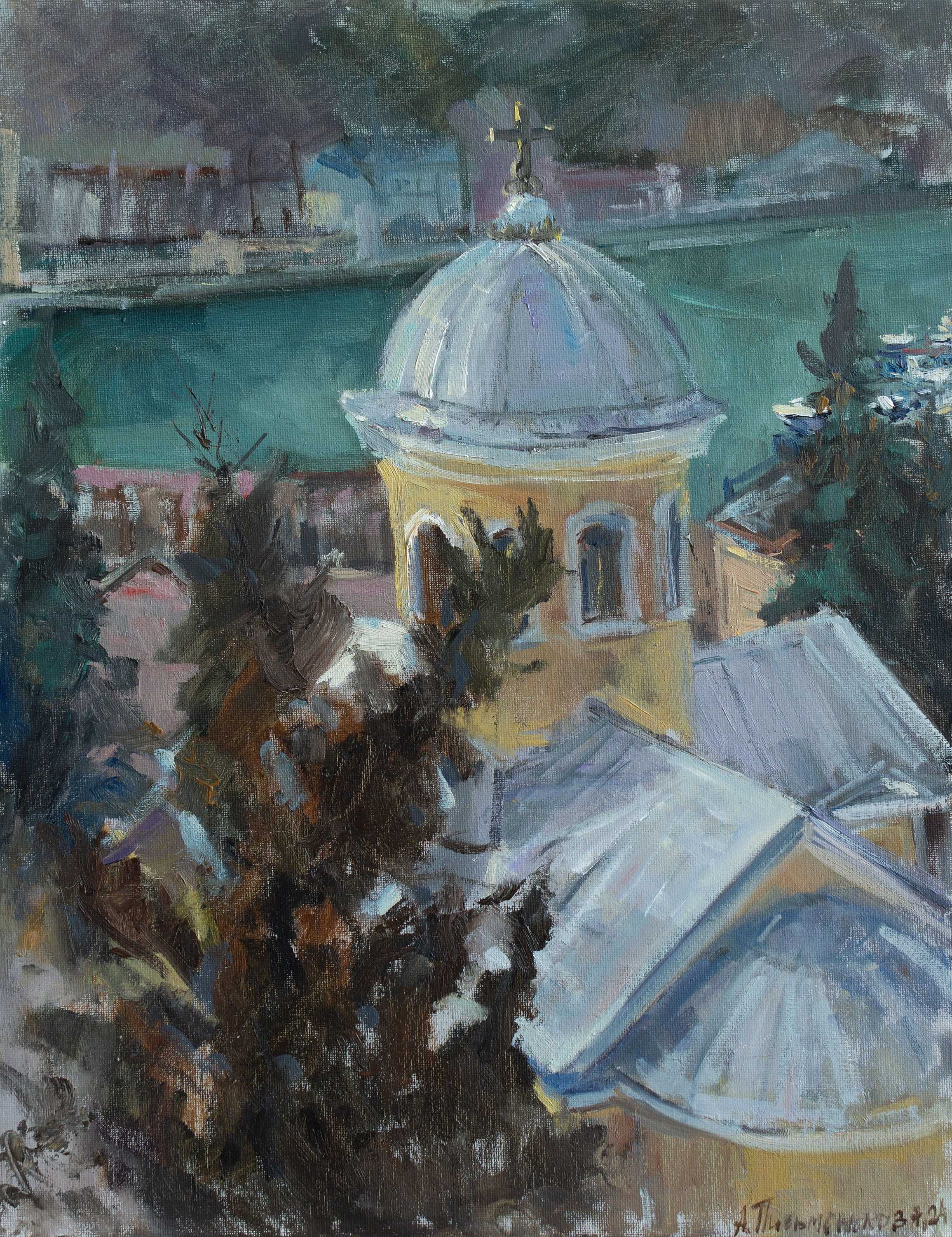 "Этюд. Балаклава. Храм святых 12 апостолов" холст на картоне, масло 45х35см, 2024