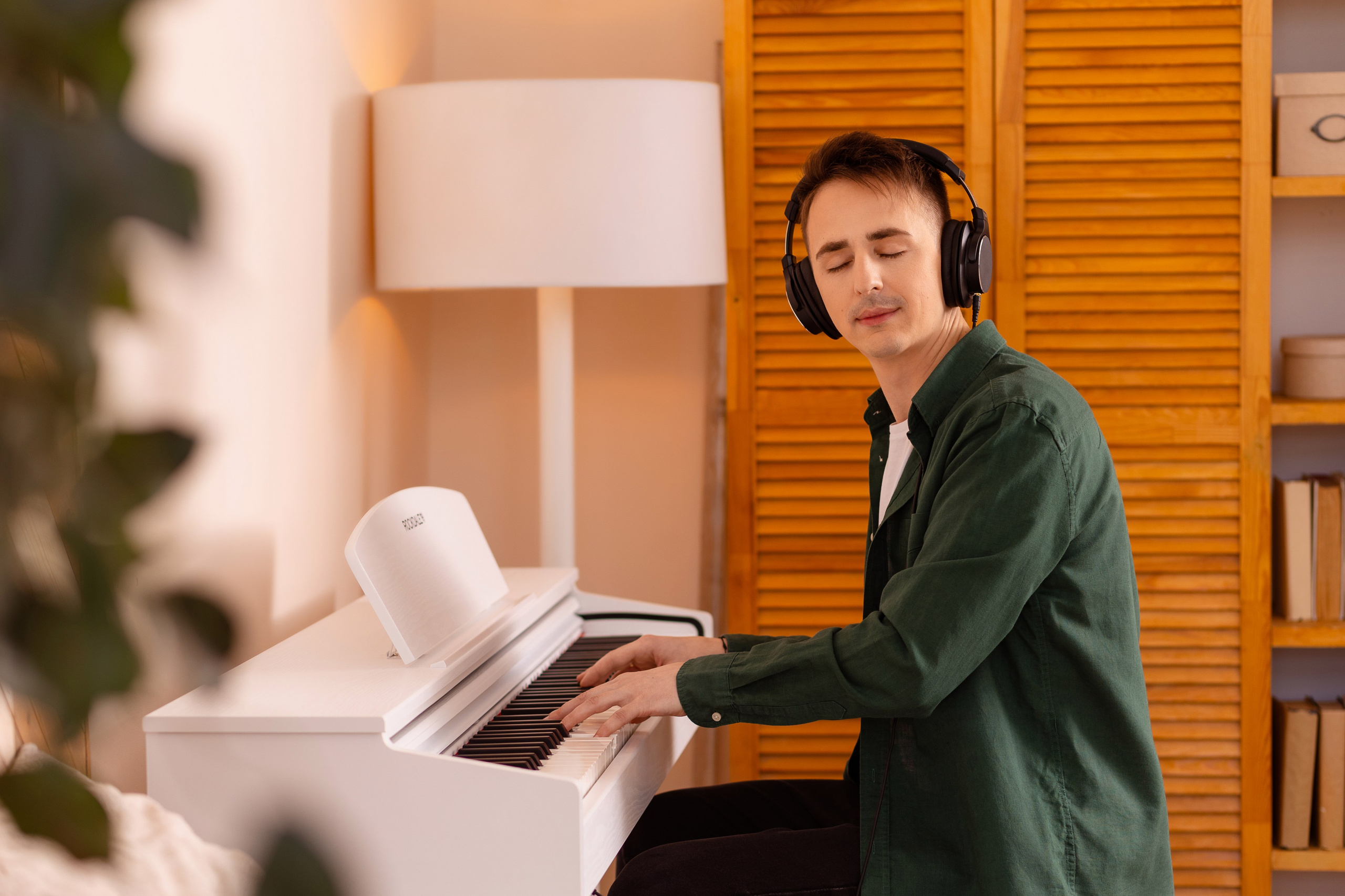 На портрете юноша играет на  пианино что-то лирическое.