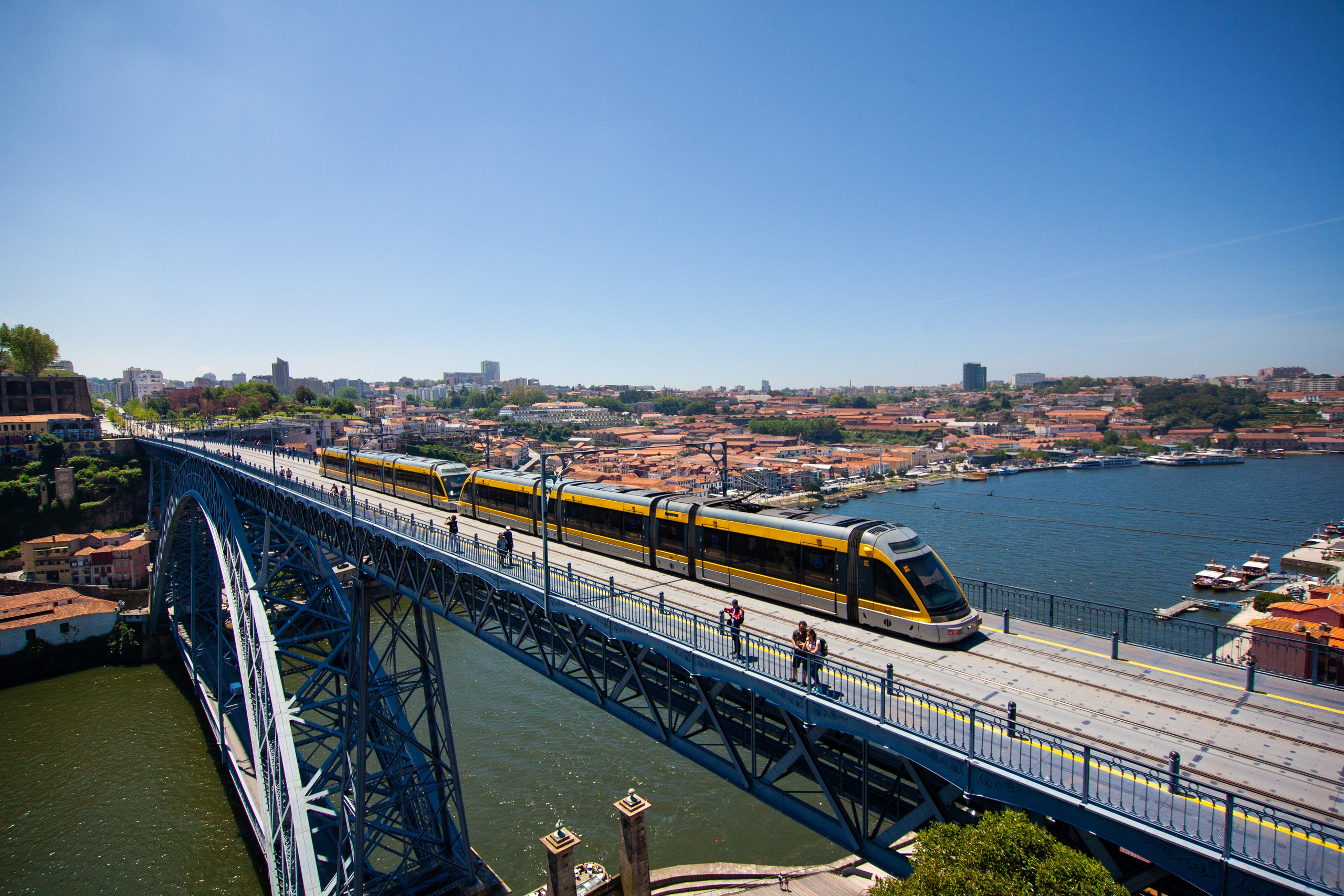 panoramic areal view of Dom Luís I Bridge in Porto, Portugal