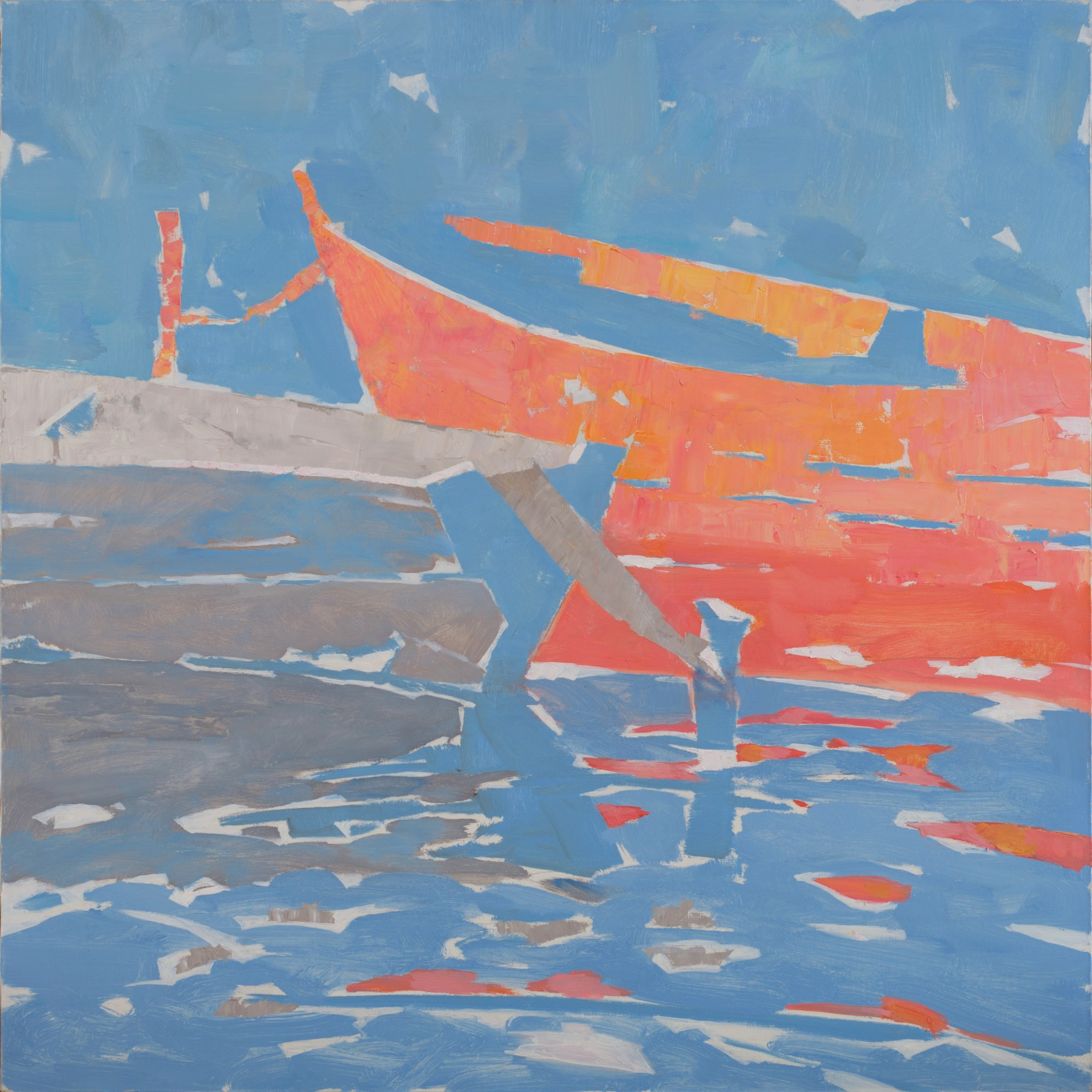 Валентин Фёдоров "Красная лодка" 100x100 см, холст, масло, 2023 г., 195 000 руб.