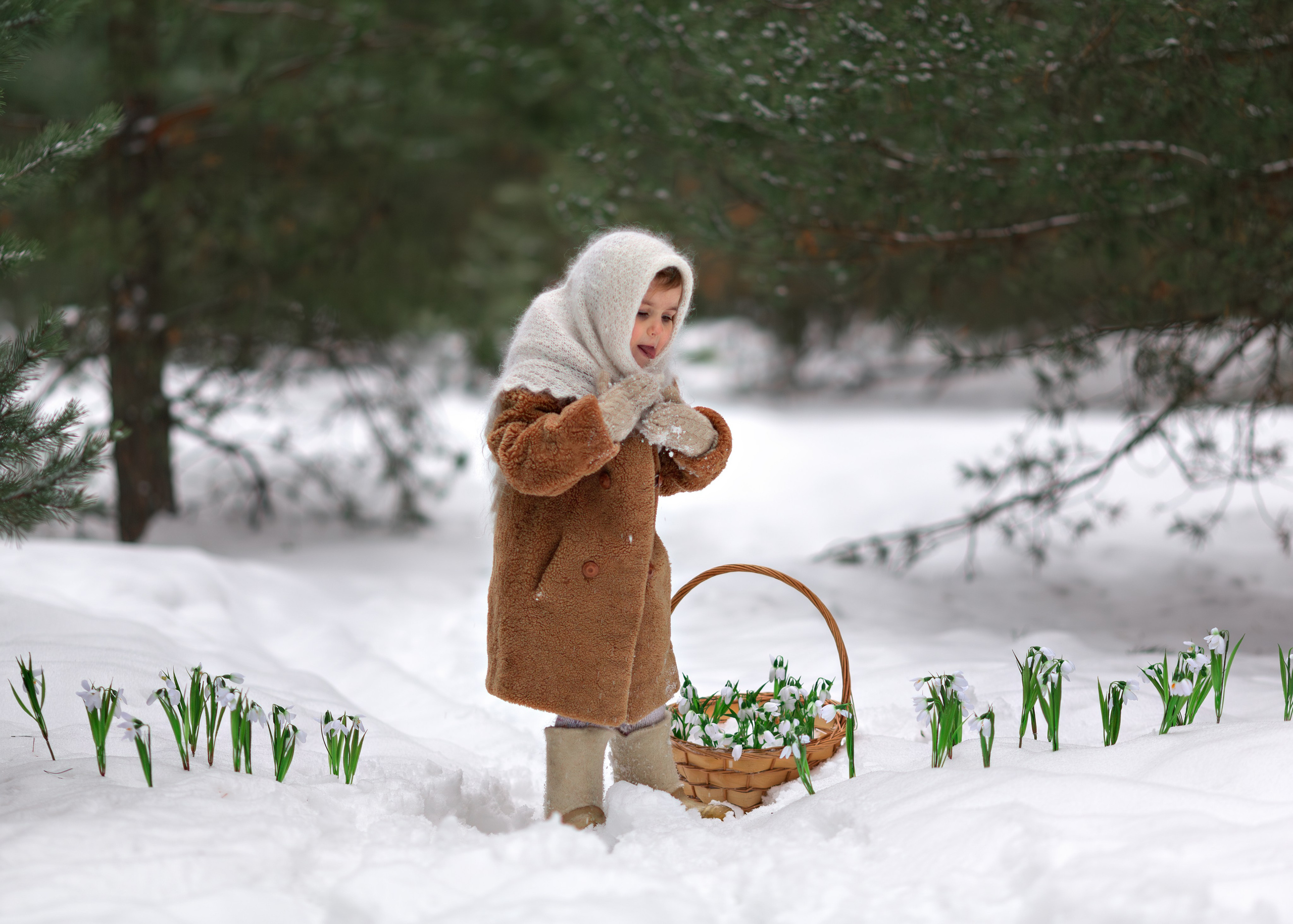 Девочка с корзинкой подснежников