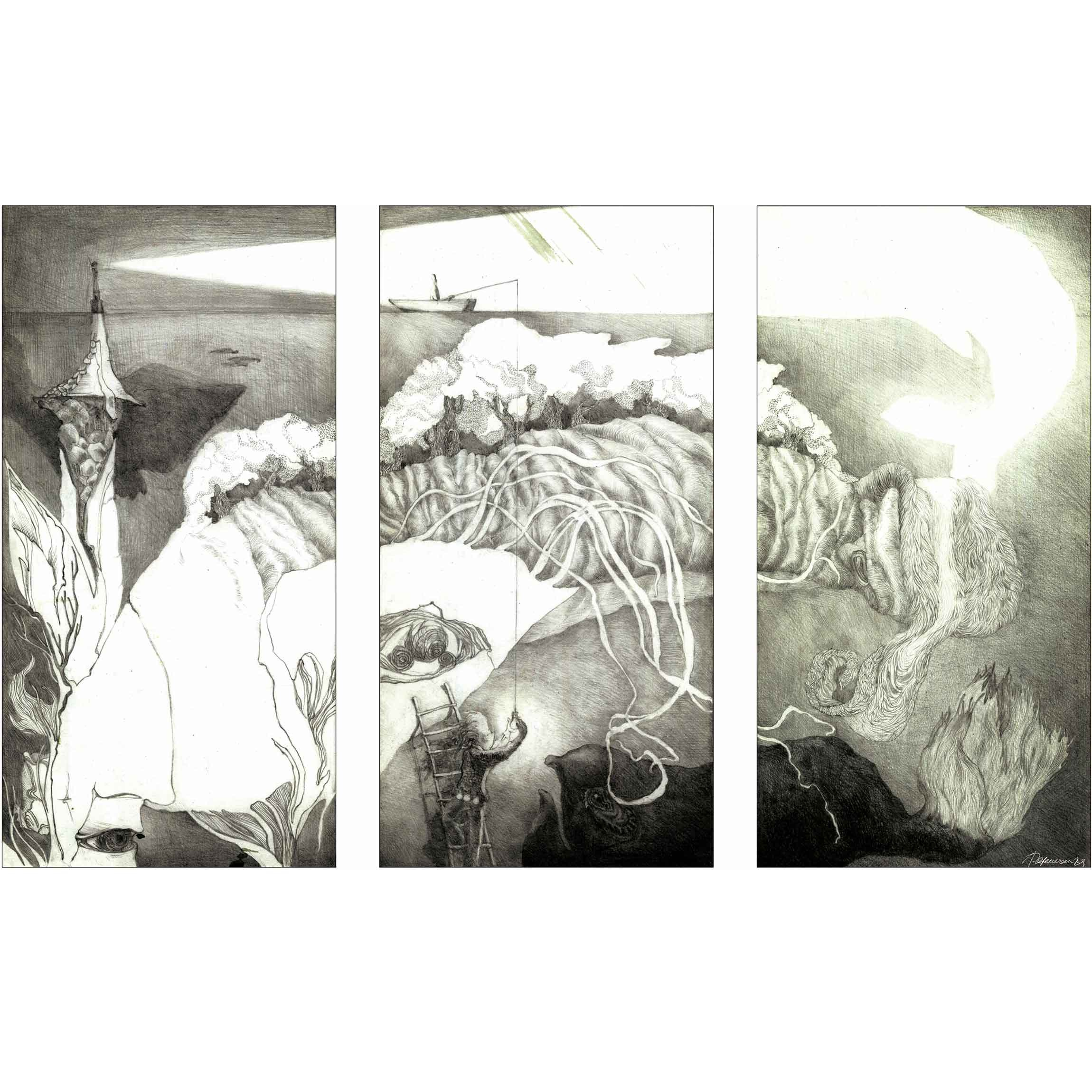 СВИДЕТЕЛИ И АДРЕСАТЫ триптих карандаш графика Перепеченова Анна